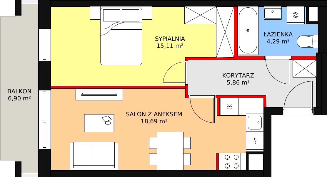 2 pokoje, mieszkanie 43,95 m², piętro 1, oferta nr C/M20, Diamentowe Tarasy, Lublin, Wrotków, ul. Wolińskiego