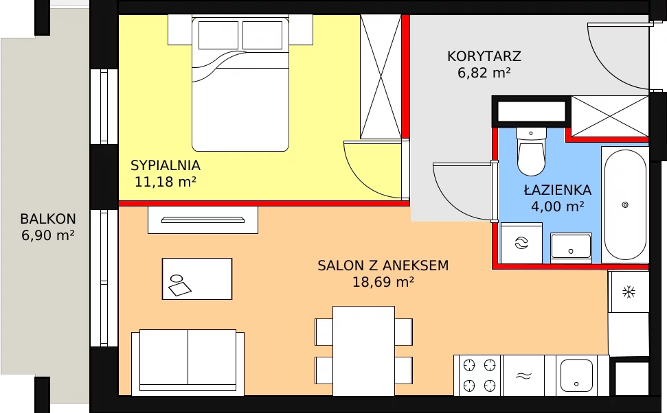 2 pokoje, mieszkanie 40,69 m², piętro 1, oferta nr C/M42, Diamentowe Tarasy, Lublin, Wrotków, ul. Wolińskiego