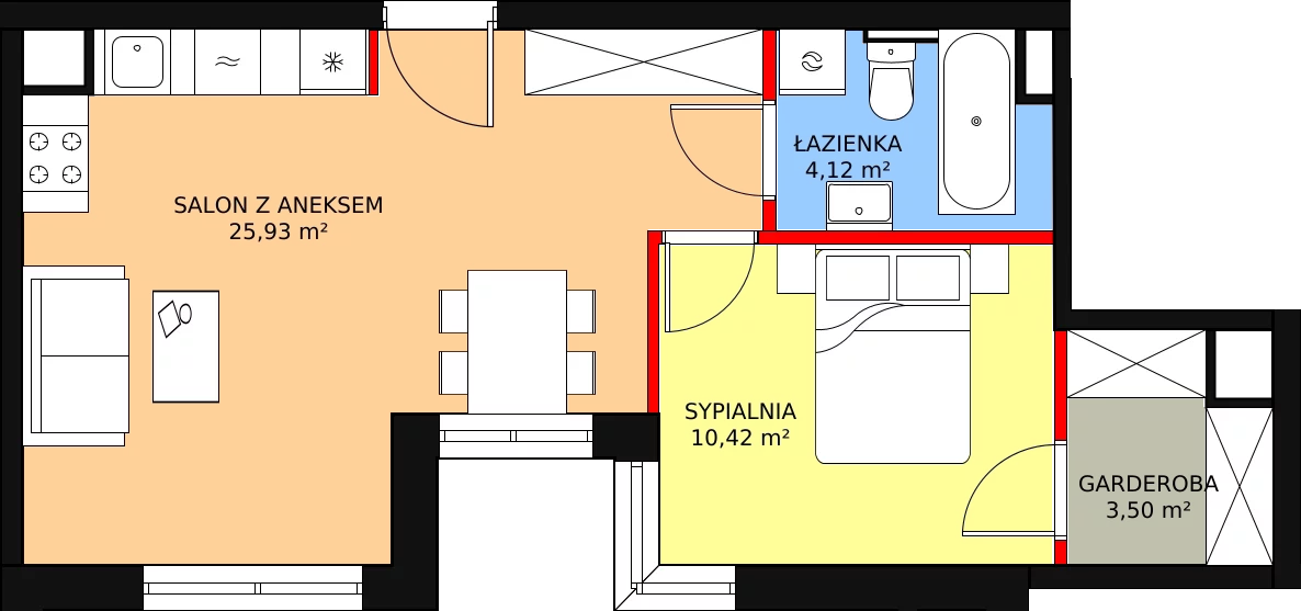 2 pokoje, mieszkanie 43,97 m², piętro 1, oferta nr C/M44, Diamentowe Tarasy, Lublin, Wrotków, ul. Wolińskiego