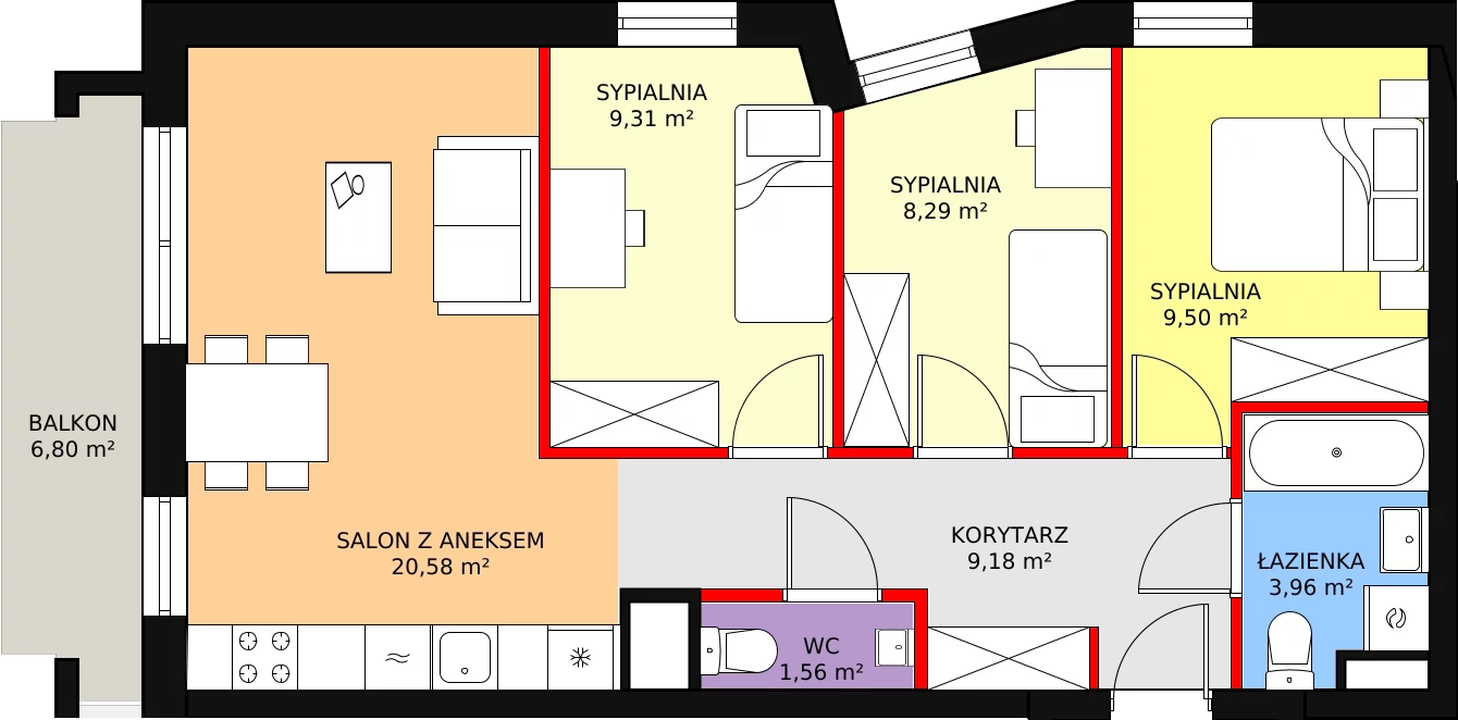 4 pokoje, mieszkanie 62,38 m², piętro 3, oferta nr C/M54, Diamentowe Tarasy, Lublin, Wrotków, ul. Wolińskiego