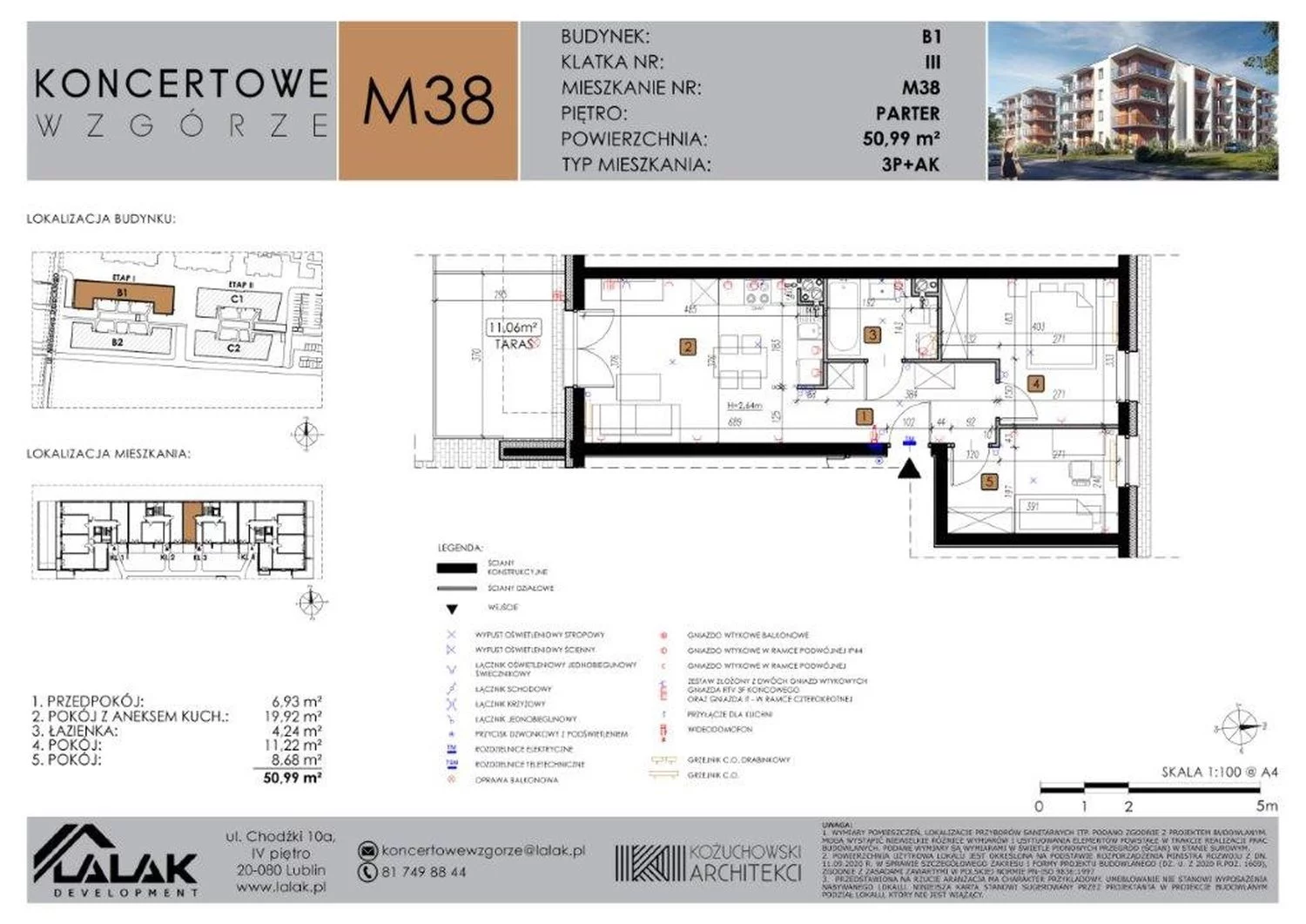 Mieszkanie 50,99 m², parter, oferta nr B1-38, Koncertowe Wzgórze, Lublin, Czechów Północny, ul. Koncertowa