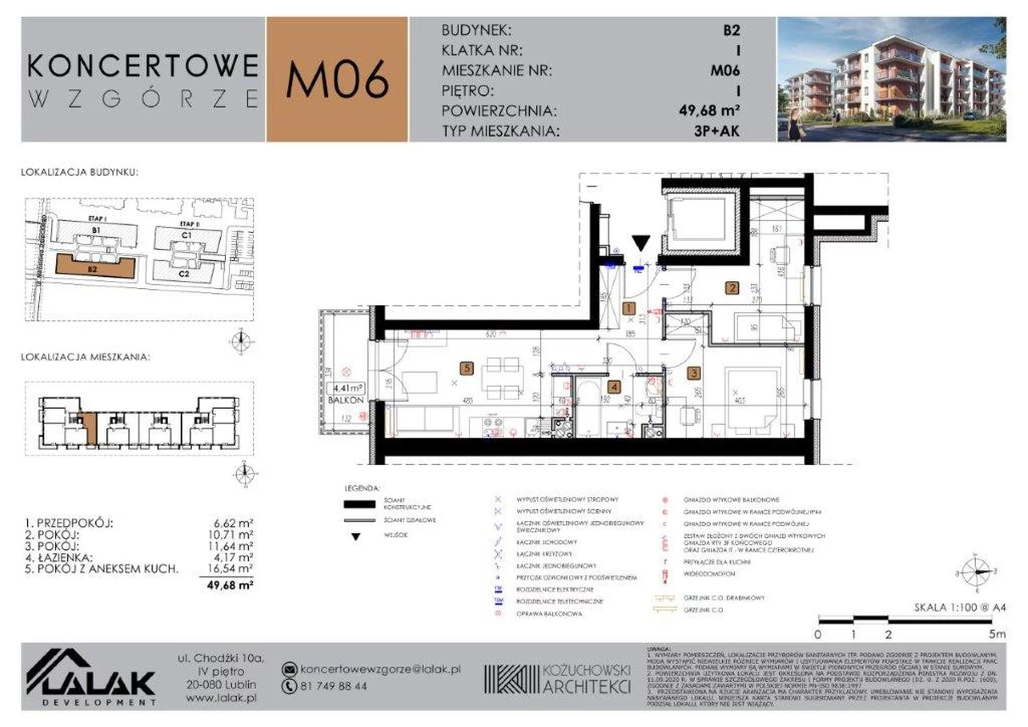 Mieszkanie 49,68 m², piętro 1, oferta nr B2-6, Koncertowe Wzgórze, Lublin, Czechów Północny, ul. Koncertowa