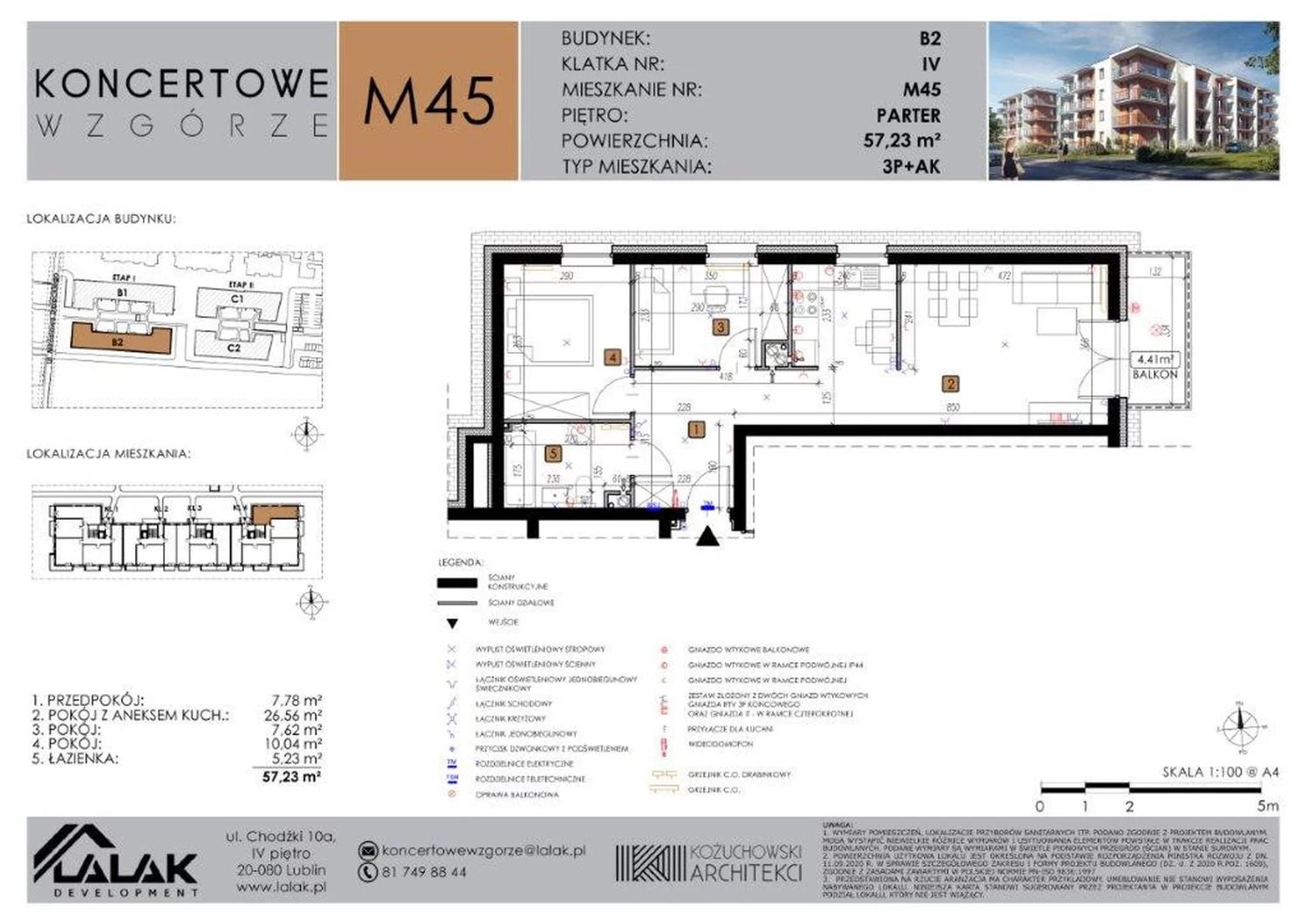 Mieszkanie 57,23 m², parter, oferta nr B2-45, Koncertowe Wzgórze, Lublin, Czechów Północny, ul. Koncertowa