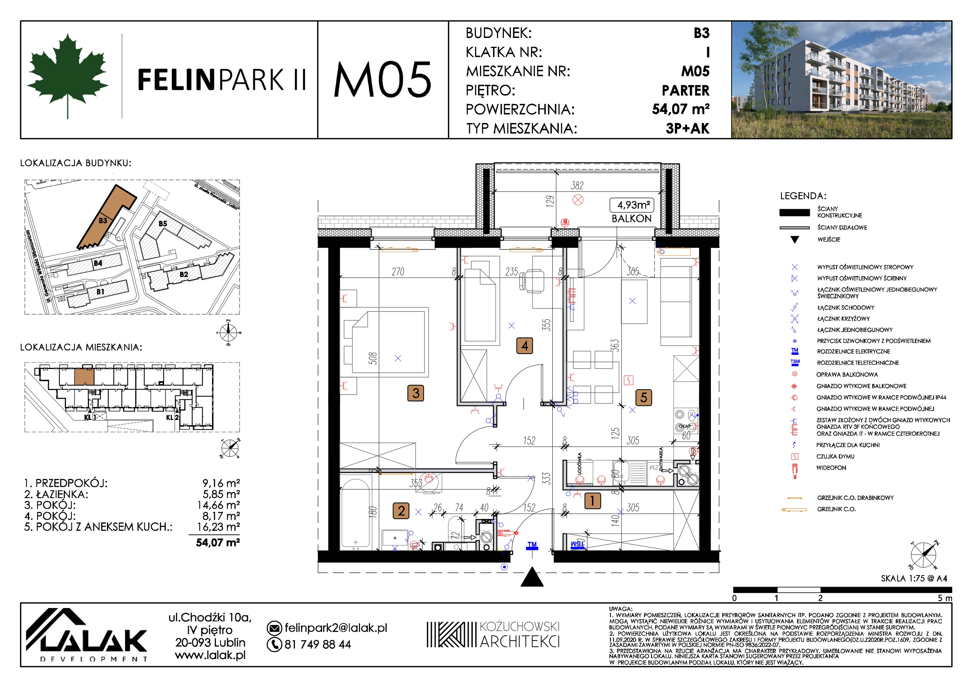 3 pokoje, mieszkanie 54,12 m², parter, oferta nr B3_M05/P, Felin Park II etap 2, Lublin, Felin, ul. gen. Stanisława Skalskiego 8-10
