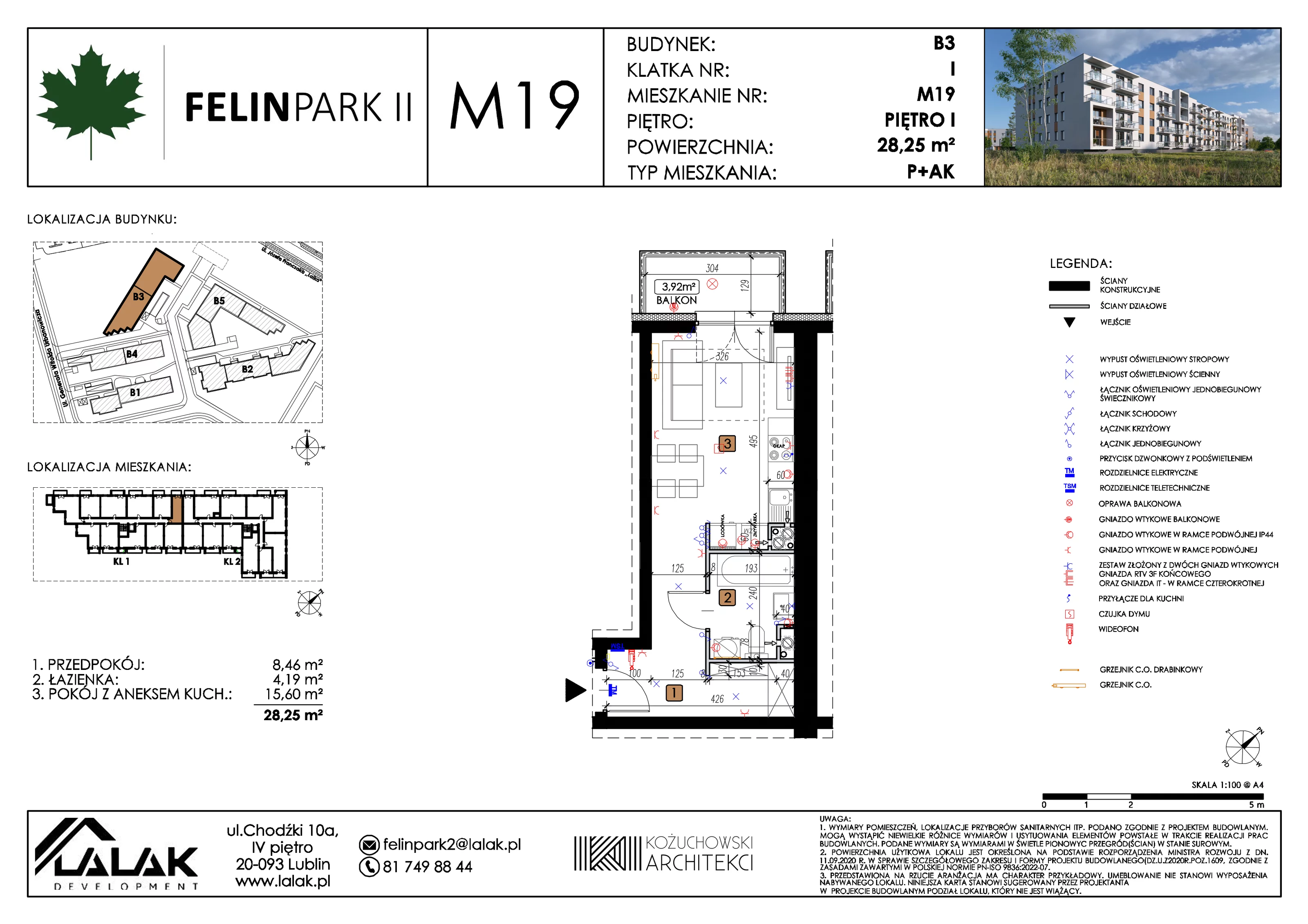 1 pokój, mieszkanie 28,32 m², piętro 1, oferta nr B3_M19/I, Felin Park II etap 2, Lublin, Felin, ul. gen. Stanisława Skalskiego 8-10