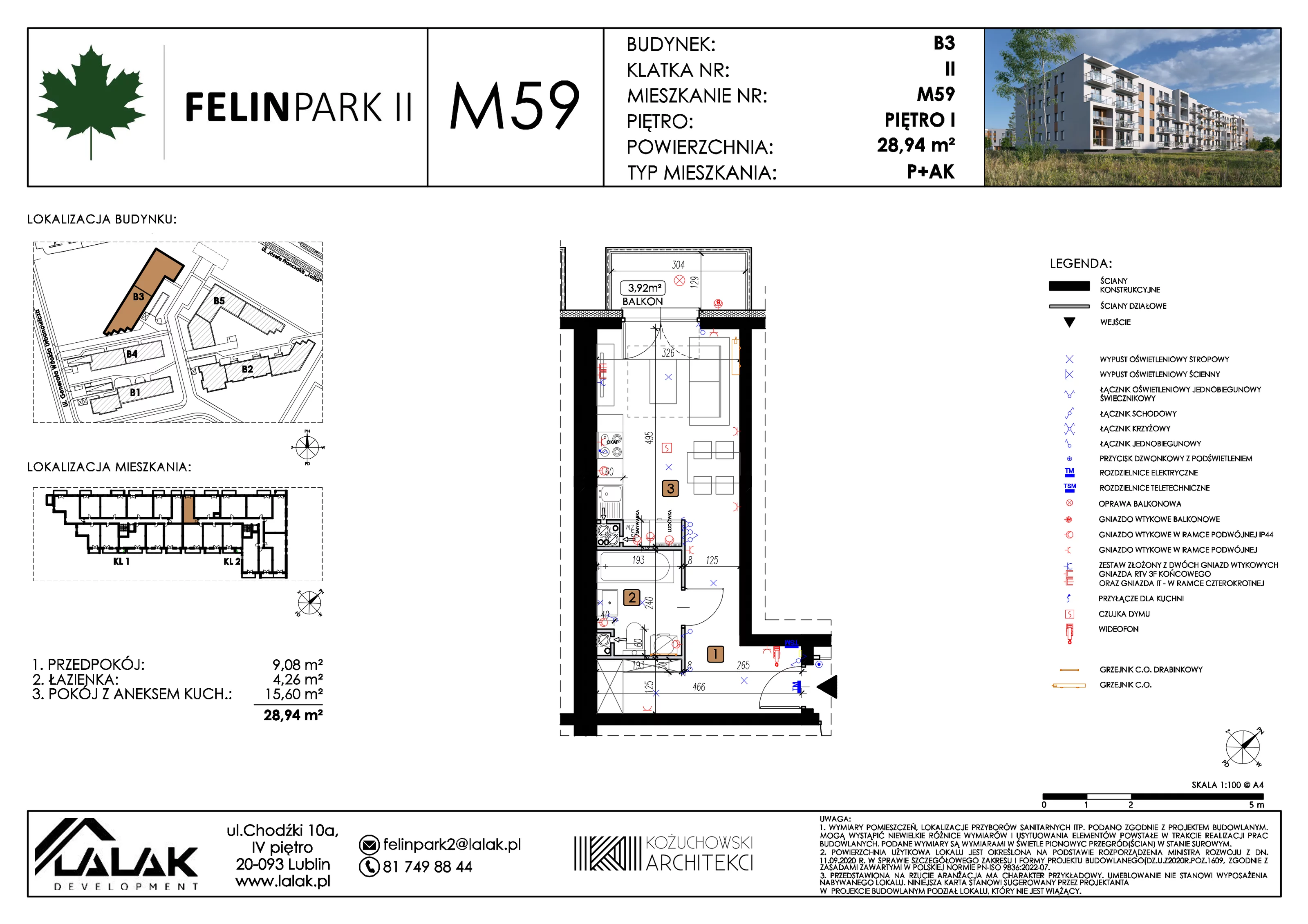 1 pokój, mieszkanie 28,94 m², piętro 1, oferta nr B3_M59/I, Felin Park II etap 2, Lublin, Felin, ul. gen. Stanisława Skalskiego 8-10