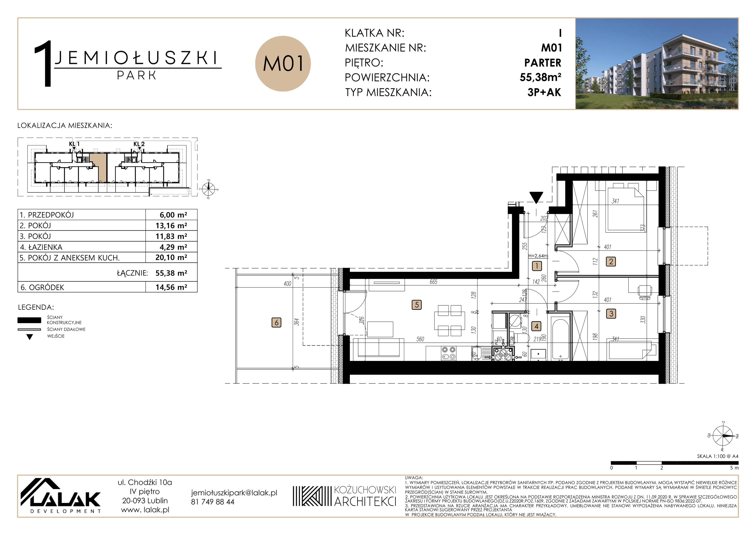 Mieszkanie 55,38 m², parter, oferta nr A1_M01, Jemiołuszki Park, Lublin, Węglin Południowy, ul. Jemiołuszki