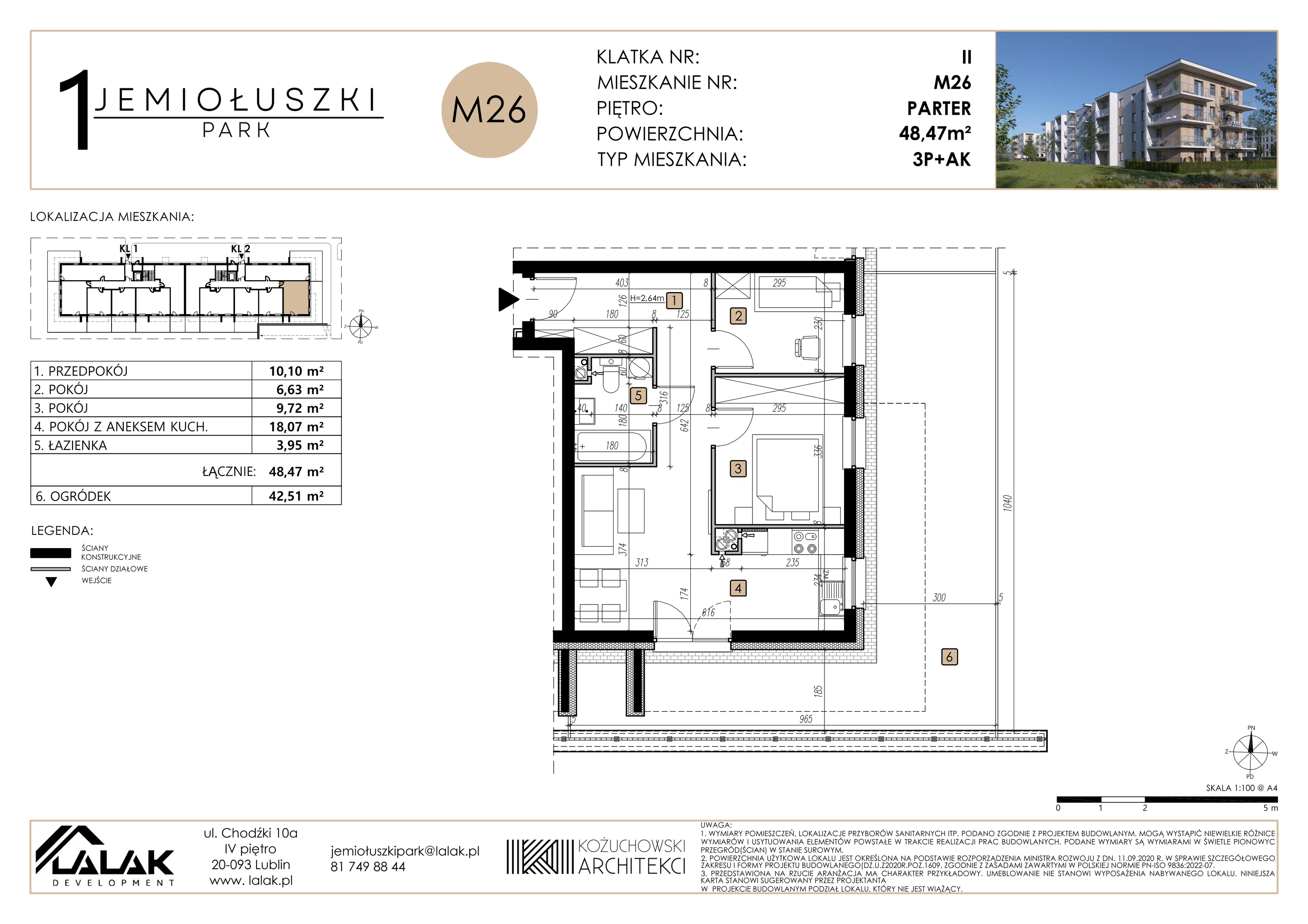 Mieszkanie 48,47 m², parter, oferta nr A1_M26, Jemiołuszki Park, Lublin, Węglin Południowy, ul. Jemiołuszki