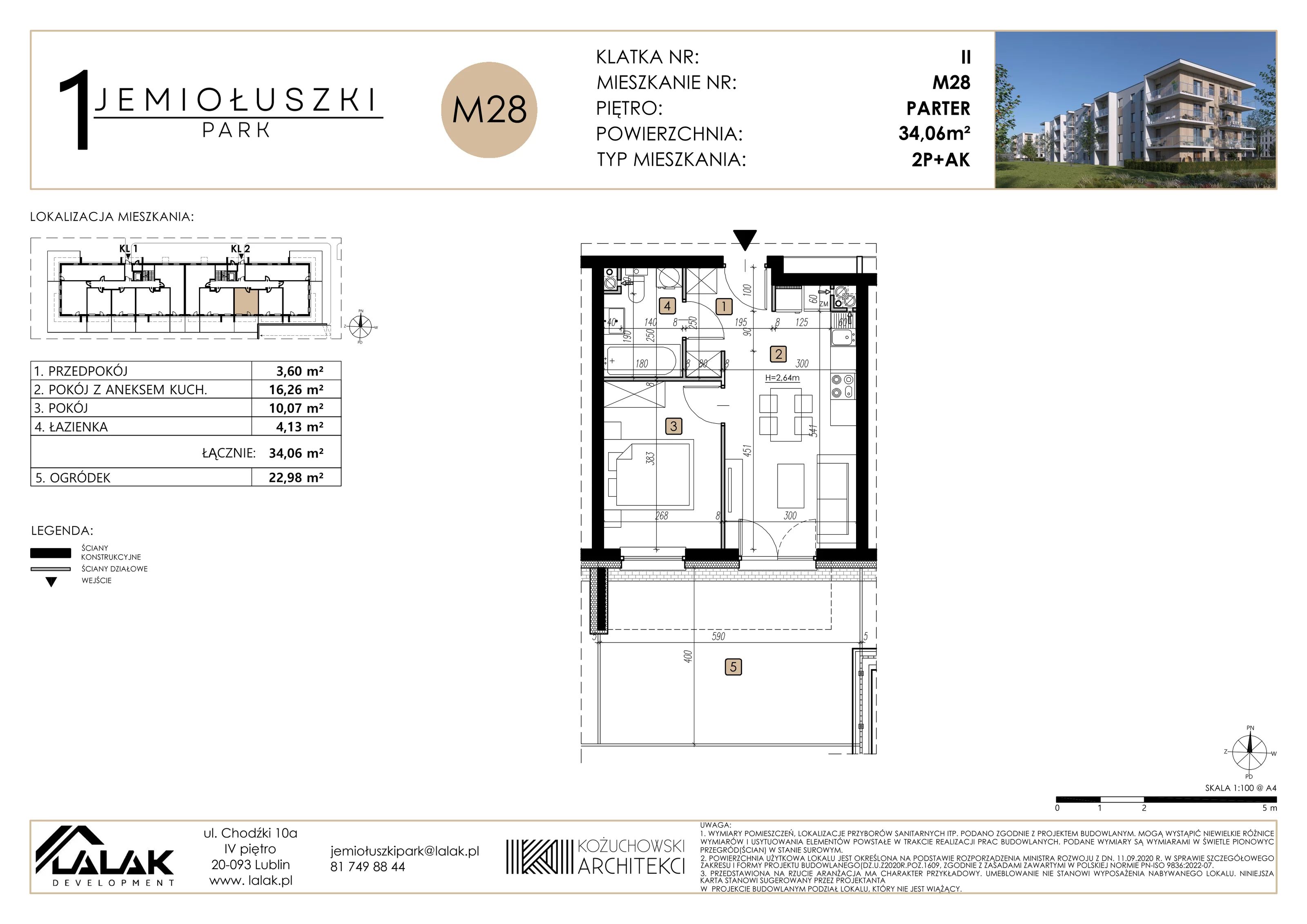 Mieszkanie 34,06 m², parter, oferta nr A1_M28, Jemiołuszki Park, Lublin, Węglin Południowy, ul. Jemiołuszki