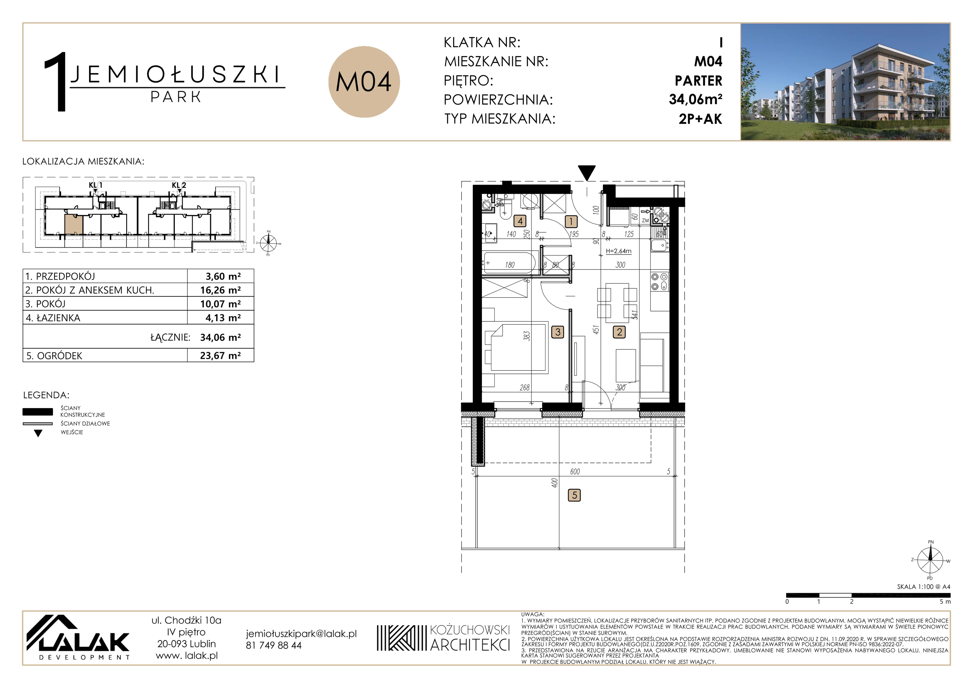 2 pokoje, mieszkanie 34,06 m², parter, oferta nr A1_M04, Jemiołuszki Park, Lublin, Węglin Południowy, ul. Jemiołuszki