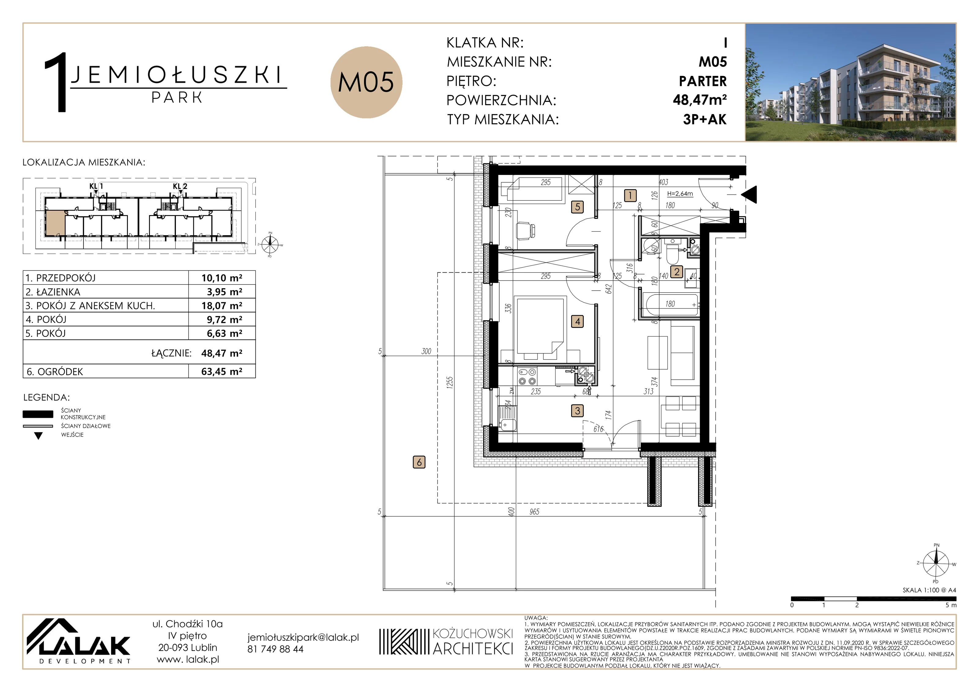 Mieszkanie 48,47 m², parter, oferta nr A1_M05, Jemiołuszki Park, Lublin, Węglin Południowy, ul. Jemiołuszki