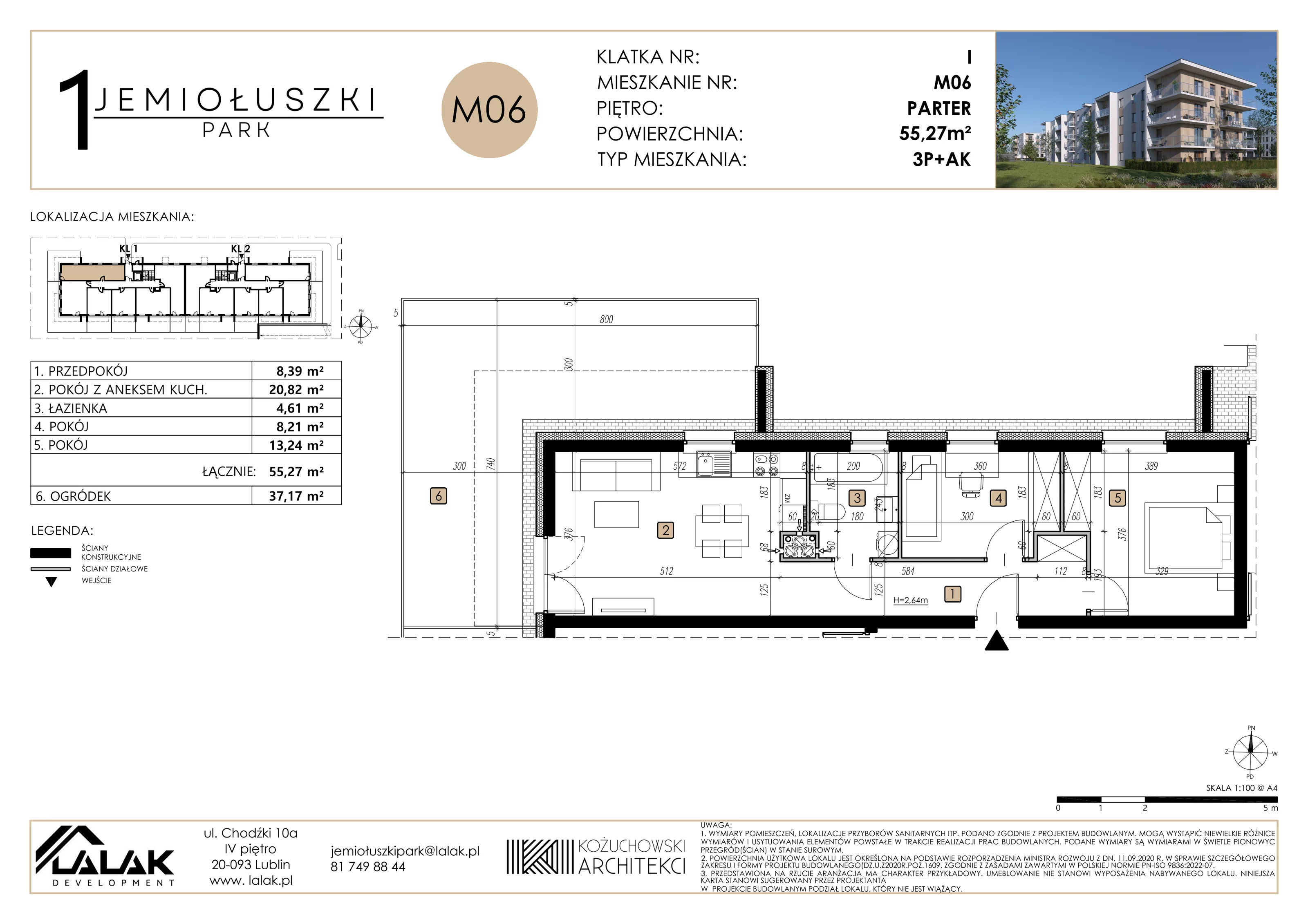 Mieszkanie 55,27 m², parter, oferta nr A1_M06, Jemiołuszki Park, Lublin, Węglin Południowy, ul. Jemiołuszki