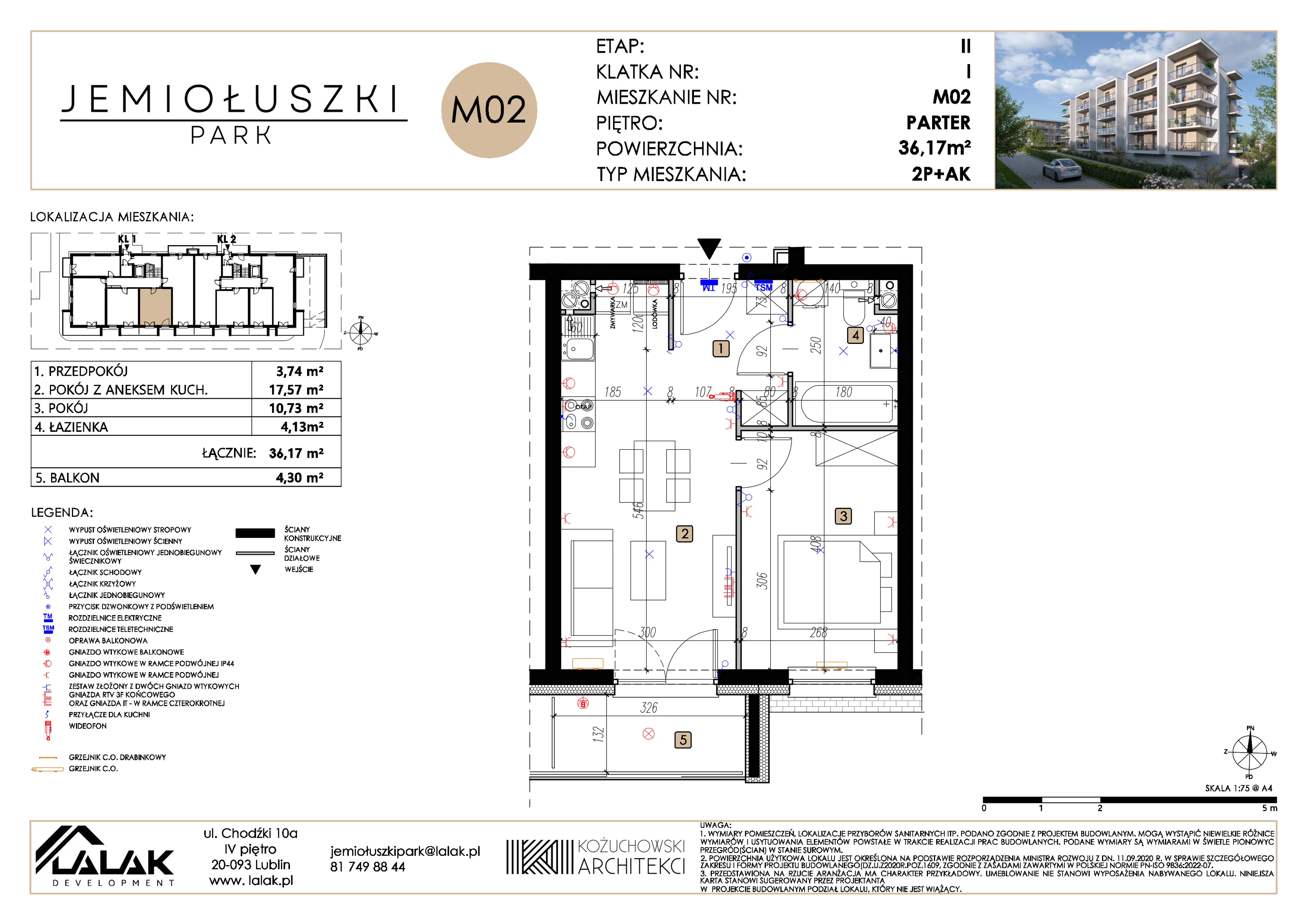 2 pokoje, mieszkanie 36,17 m², parter, oferta nr A2_M02, Jemiołuszki Park II, Lublin, Węglin Południowy, ul. Jemiołuszki