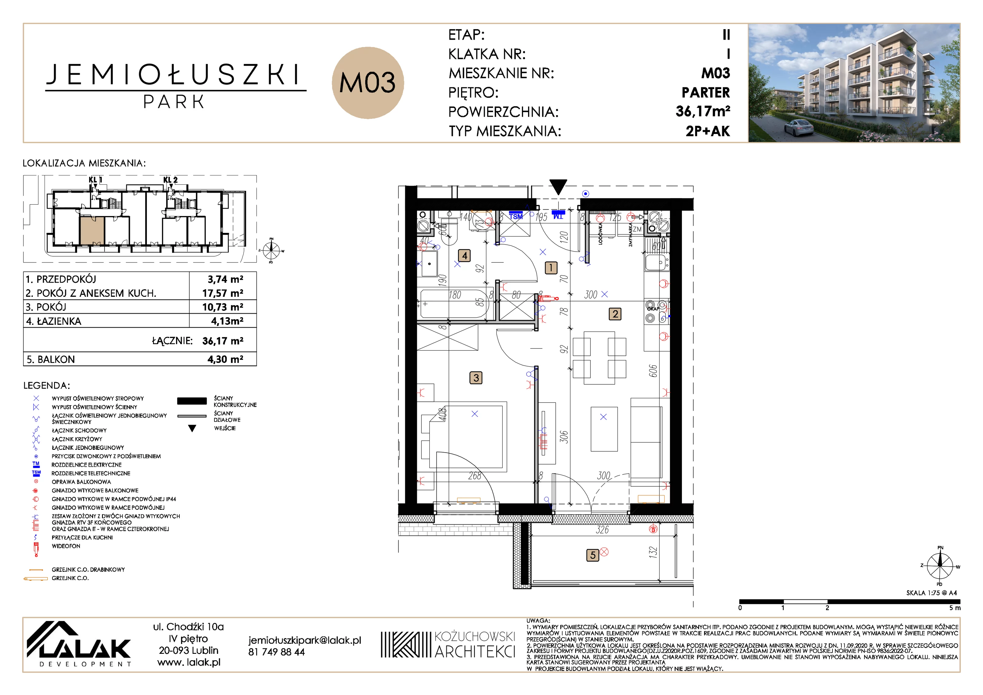 2 pokoje, mieszkanie 36,17 m², parter, oferta nr A2_M03, Jemiołuszki Park II, Lublin, Węglin Południowy, ul. Jemiołuszki