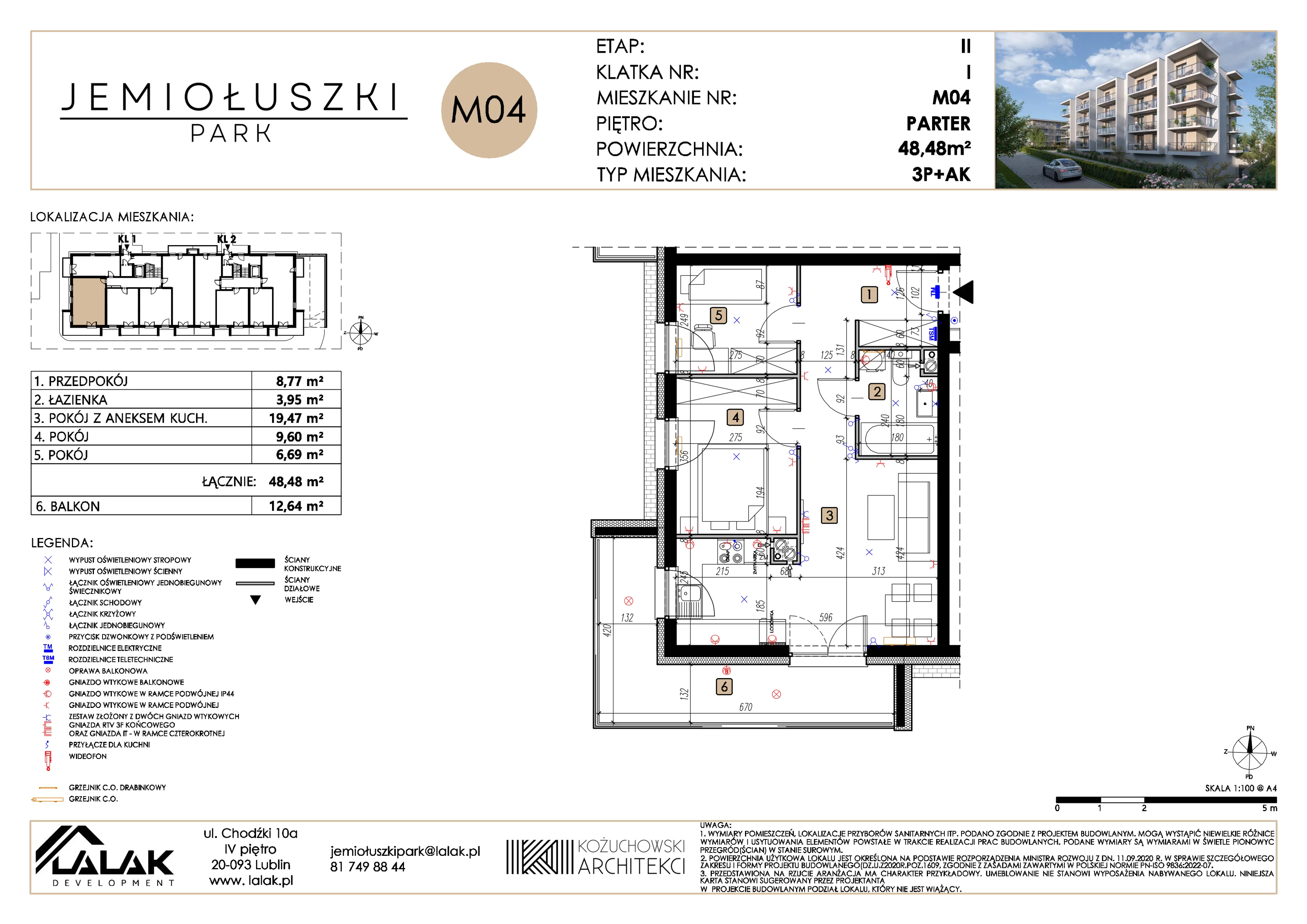 3 pokoje, mieszkanie 48,48 m², parter, oferta nr A2_M04, Jemiołuszki Park II, Lublin, Węglin Południowy, ul. Jemiołuszki
