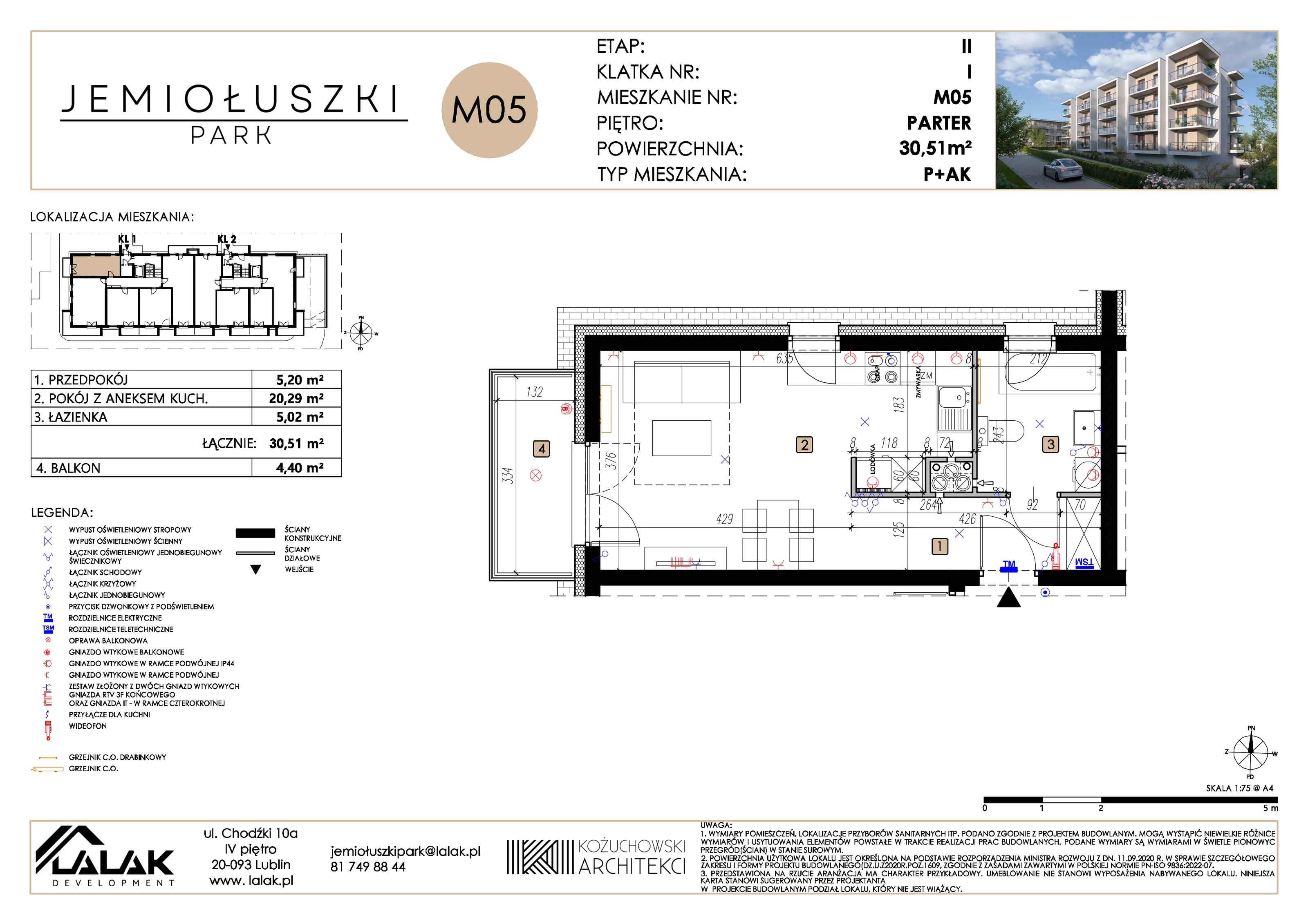 1 pokój, mieszkanie 30,51 m², parter, oferta nr A2_M05, Jemiołuszki Park II, Lublin, Węglin Południowy, ul. Jemiołuszki