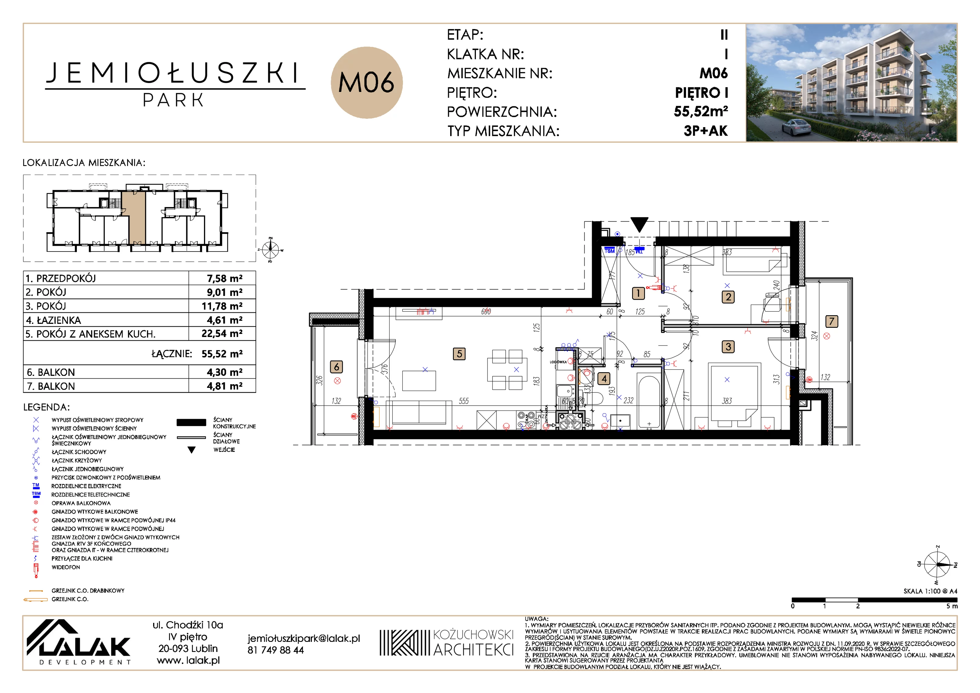 3 pokoje, mieszkanie 55,52 m², piętro 1, oferta nr A2_M06, Jemiołuszki Park II, Lublin, Węglin Południowy, ul. Jemiołuszki