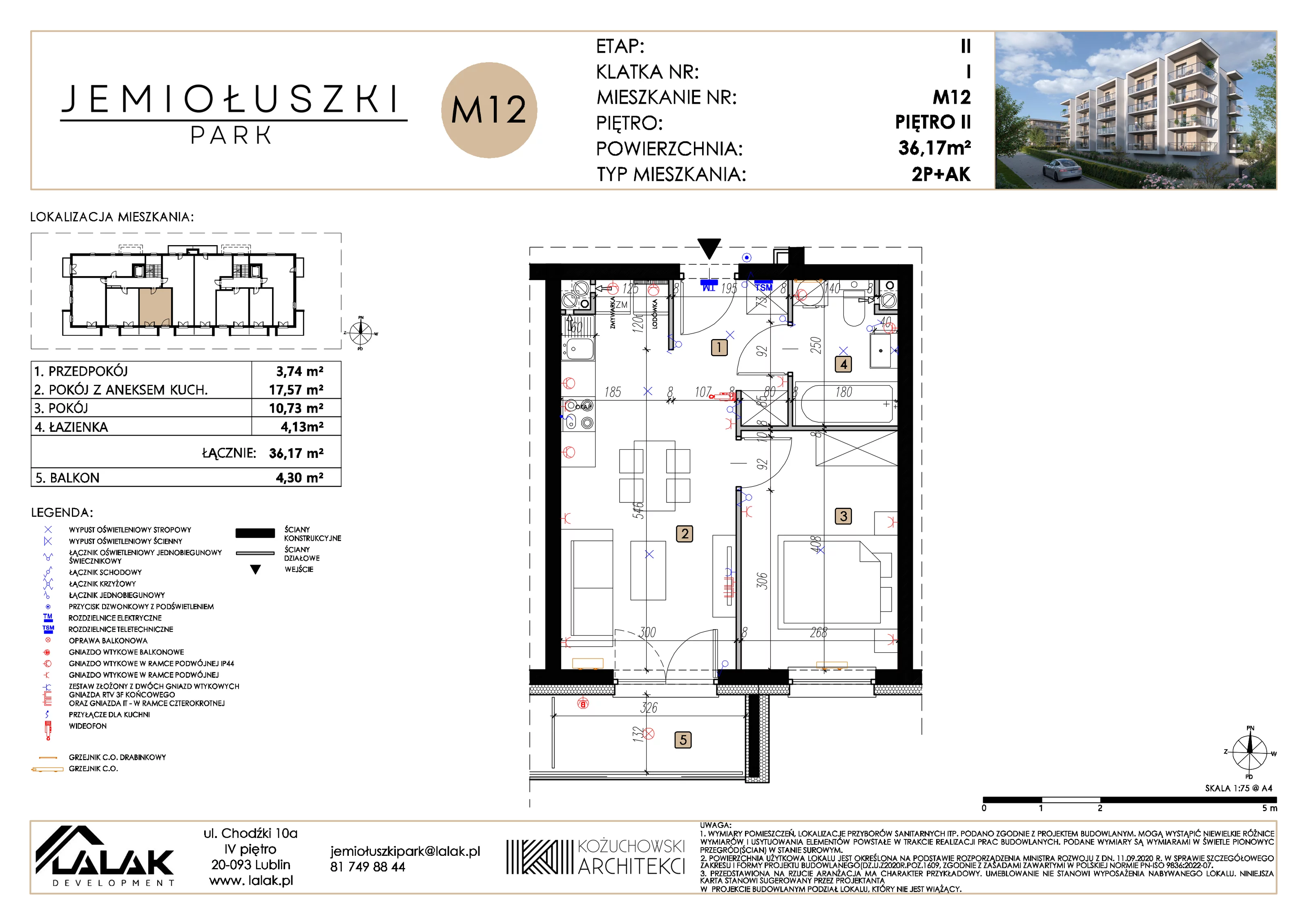 2 pokoje, mieszkanie 36,17 m², piętro 2, oferta nr A2_M12, Jemiołuszki Park II, Lublin, Węglin Południowy, ul. Jemiołuszki