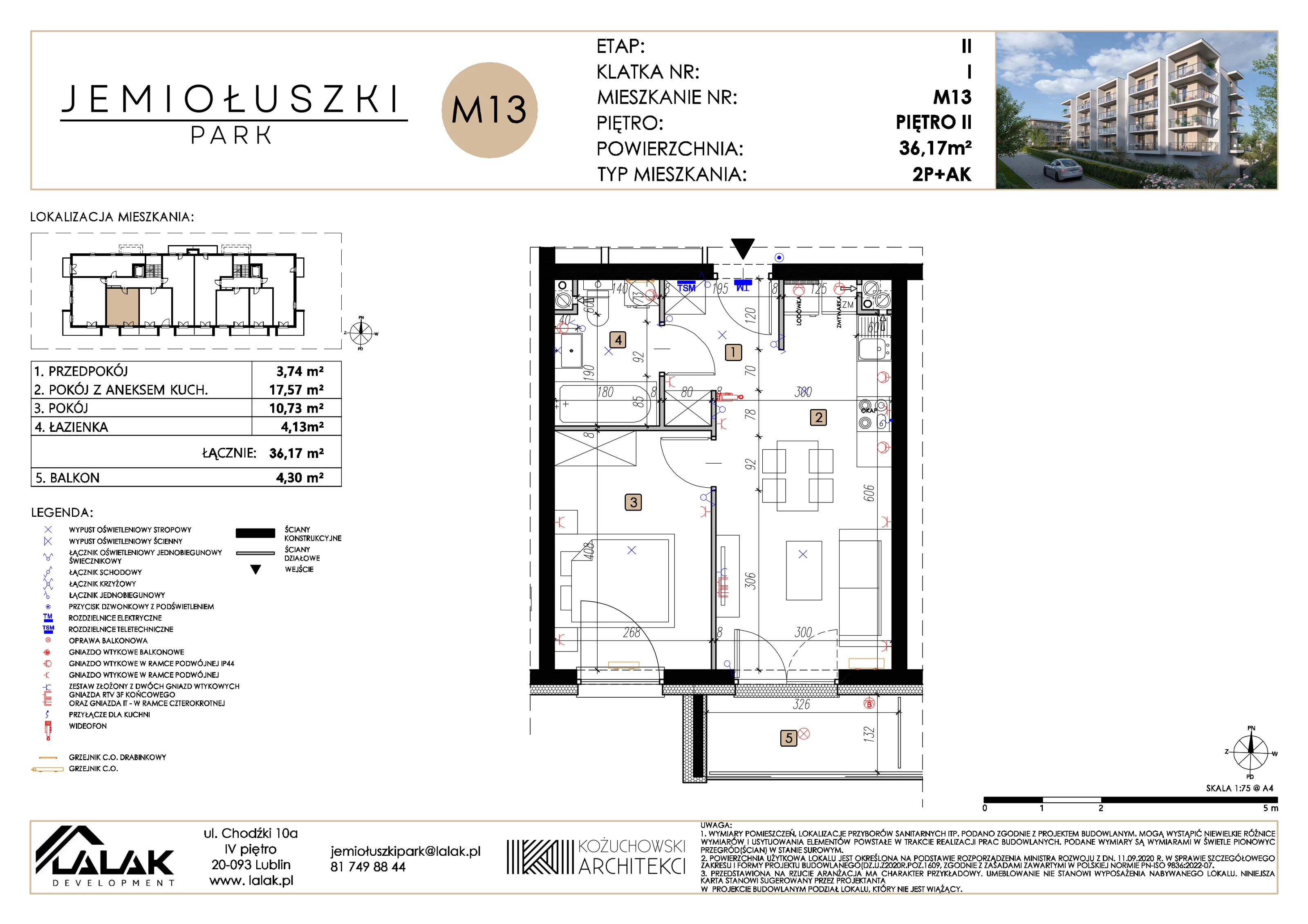 2 pokoje, mieszkanie 36,17 m², piętro 2, oferta nr A2_M13 , Jemiołuszki Park II, Lublin, Węglin Południowy, ul. Jemiołuszki