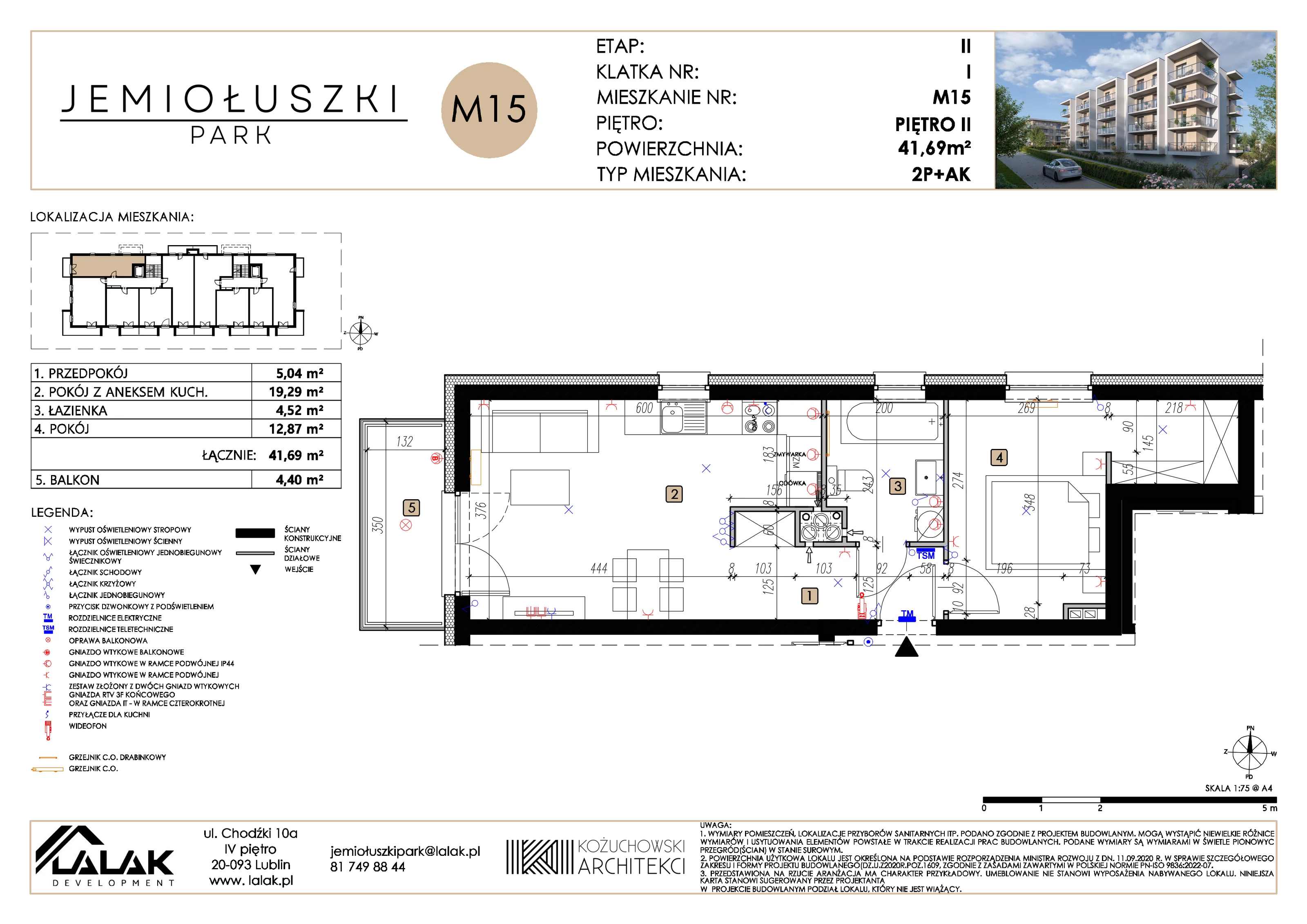 2 pokoje, mieszkanie 41,69 m², piętro 2, oferta nr A2_M15 , Jemiołuszki Park II, Lublin, Węglin Południowy, ul. Jemiołuszki
