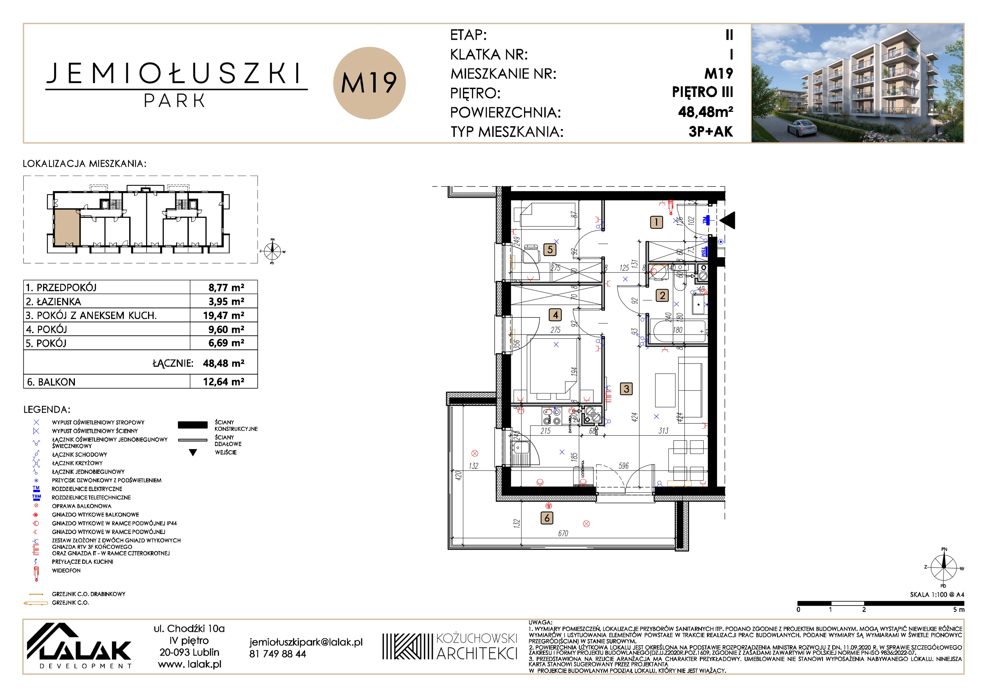 3 pokoje, mieszkanie 48,48 m², piętro 3, oferta nr A2_M19, Jemiołuszki Park II, Lublin, Węglin Południowy, ul. Jemiołuszki