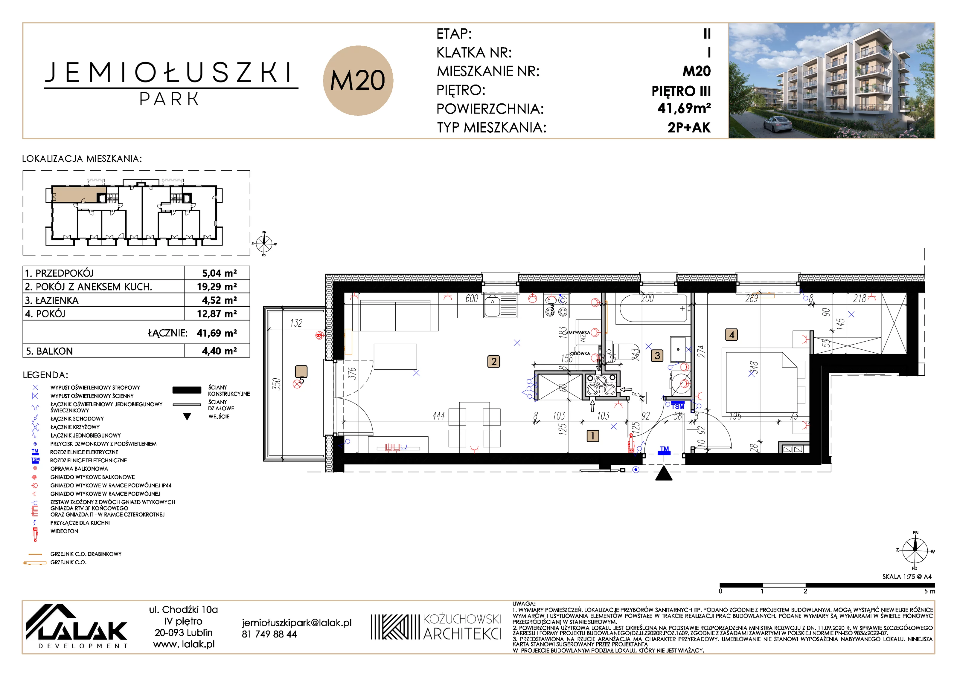 2 pokoje, mieszkanie 41,69 m², piętro 3, oferta nr A2_M20 , Jemiołuszki Park II, Lublin, Węglin Południowy, ul. Jemiołuszki