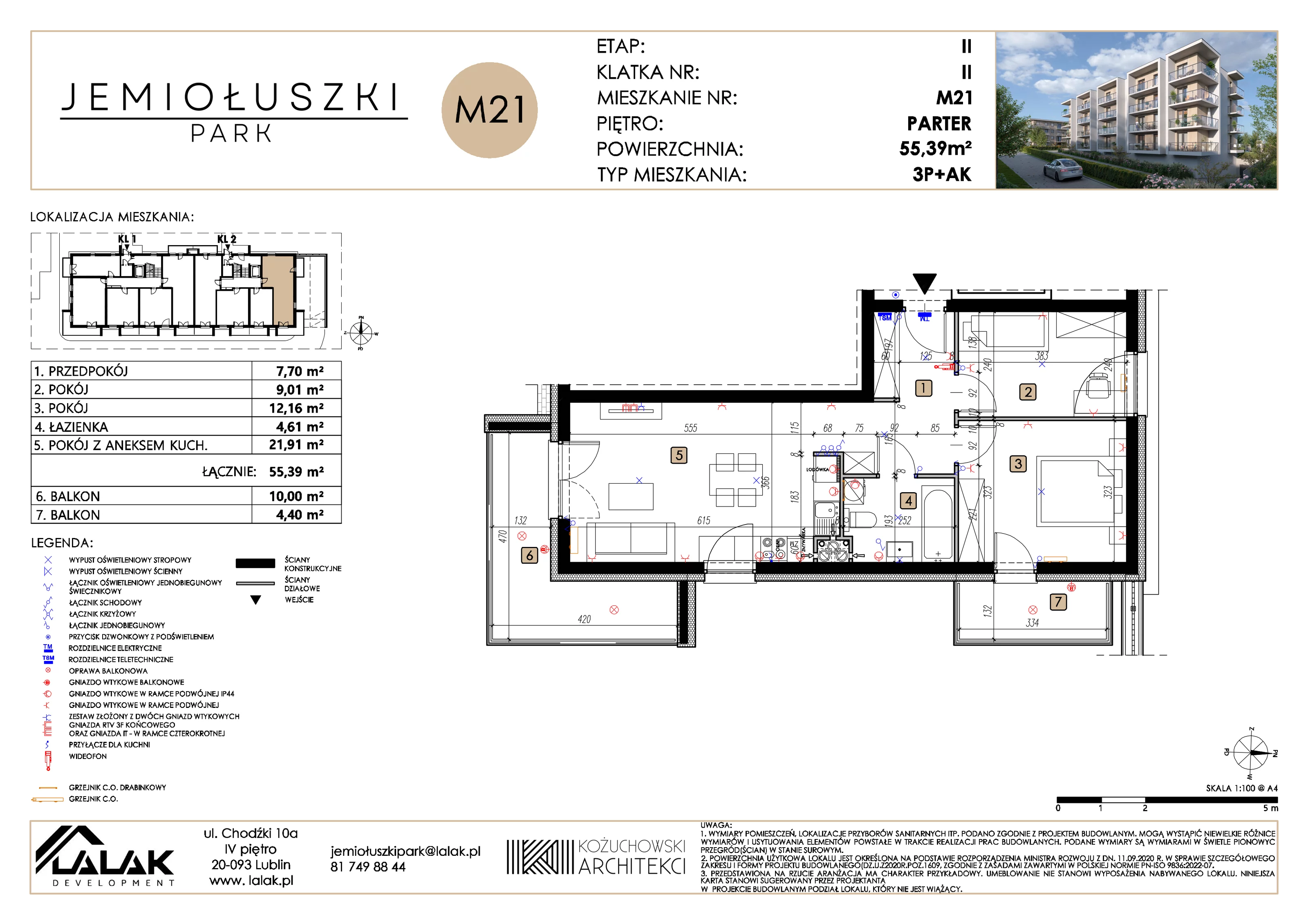 3 pokoje, mieszkanie 55,39 m², parter, oferta nr A2_M21, Jemiołuszki Park II, Lublin, Węglin Południowy, ul. Jemiołuszki
