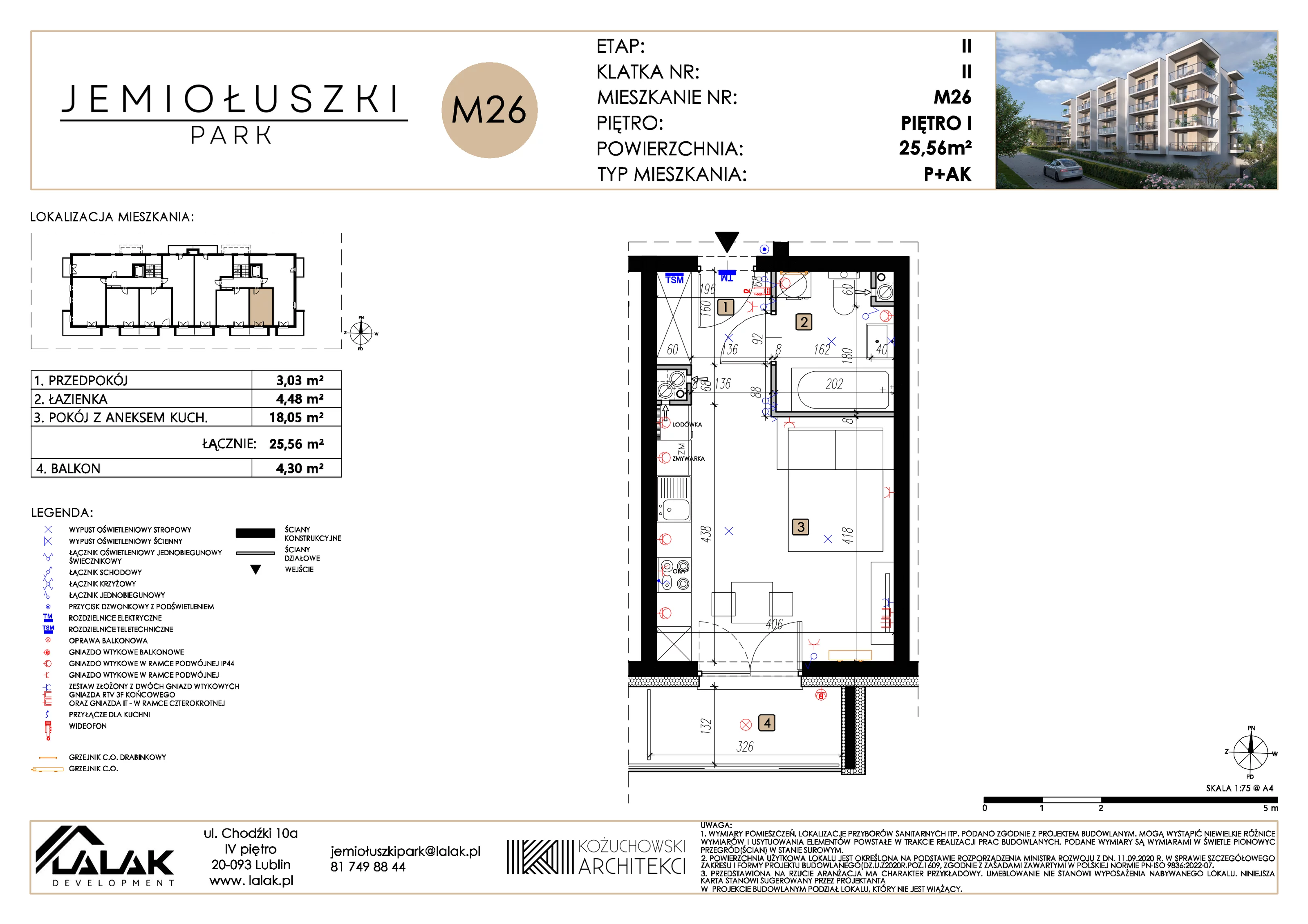 1 pokój, mieszkanie 25,56 m², piętro 1, oferta nr A2_M26, Jemiołuszki Park II, Lublin, Węglin Południowy, ul. Jemiołuszki