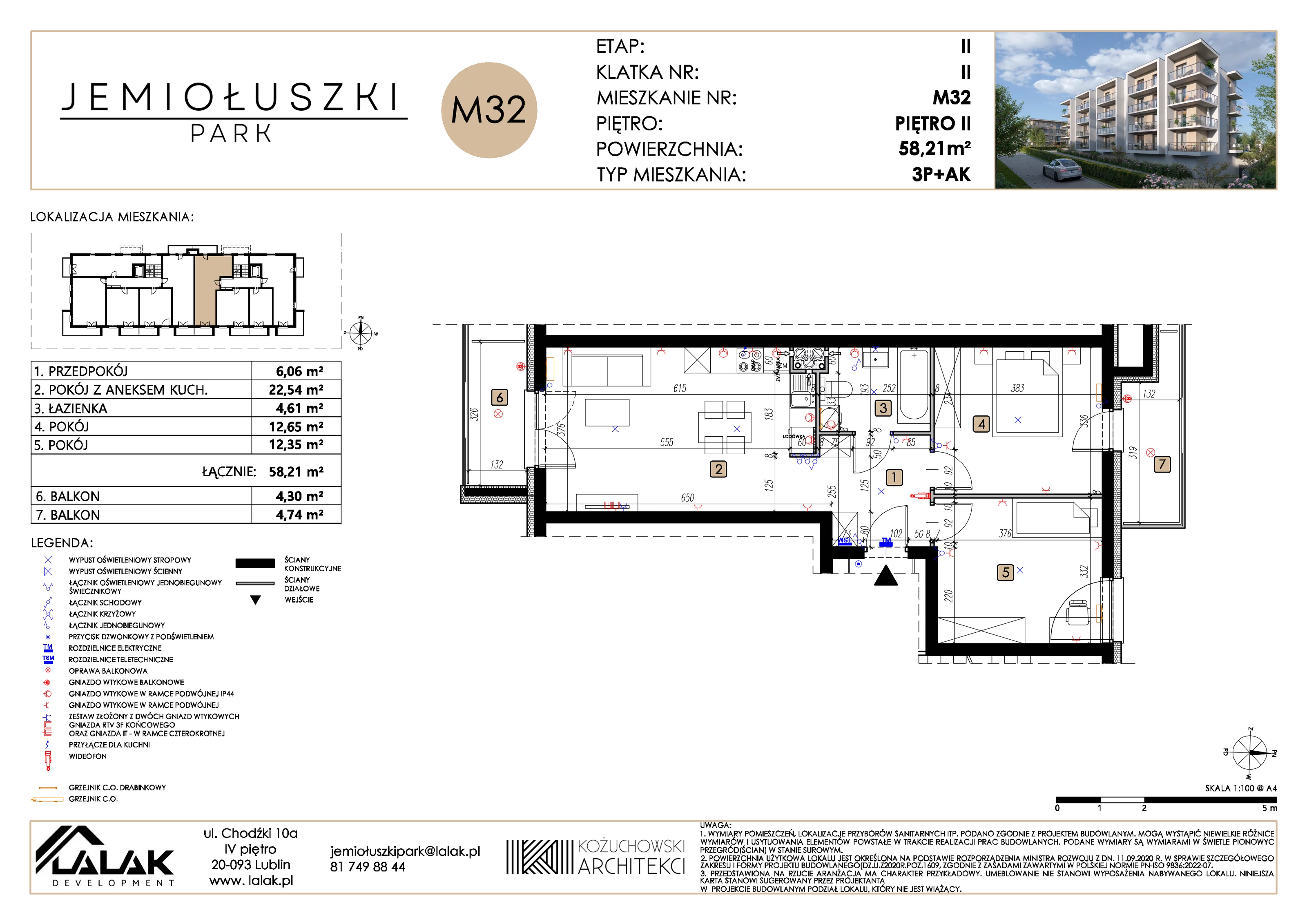 3 pokoje, mieszkanie 58,21 m², piętro 2, oferta nr A2_M32 , Jemiołuszki Park II, Lublin, Węglin Południowy, ul. Jemiołuszki
