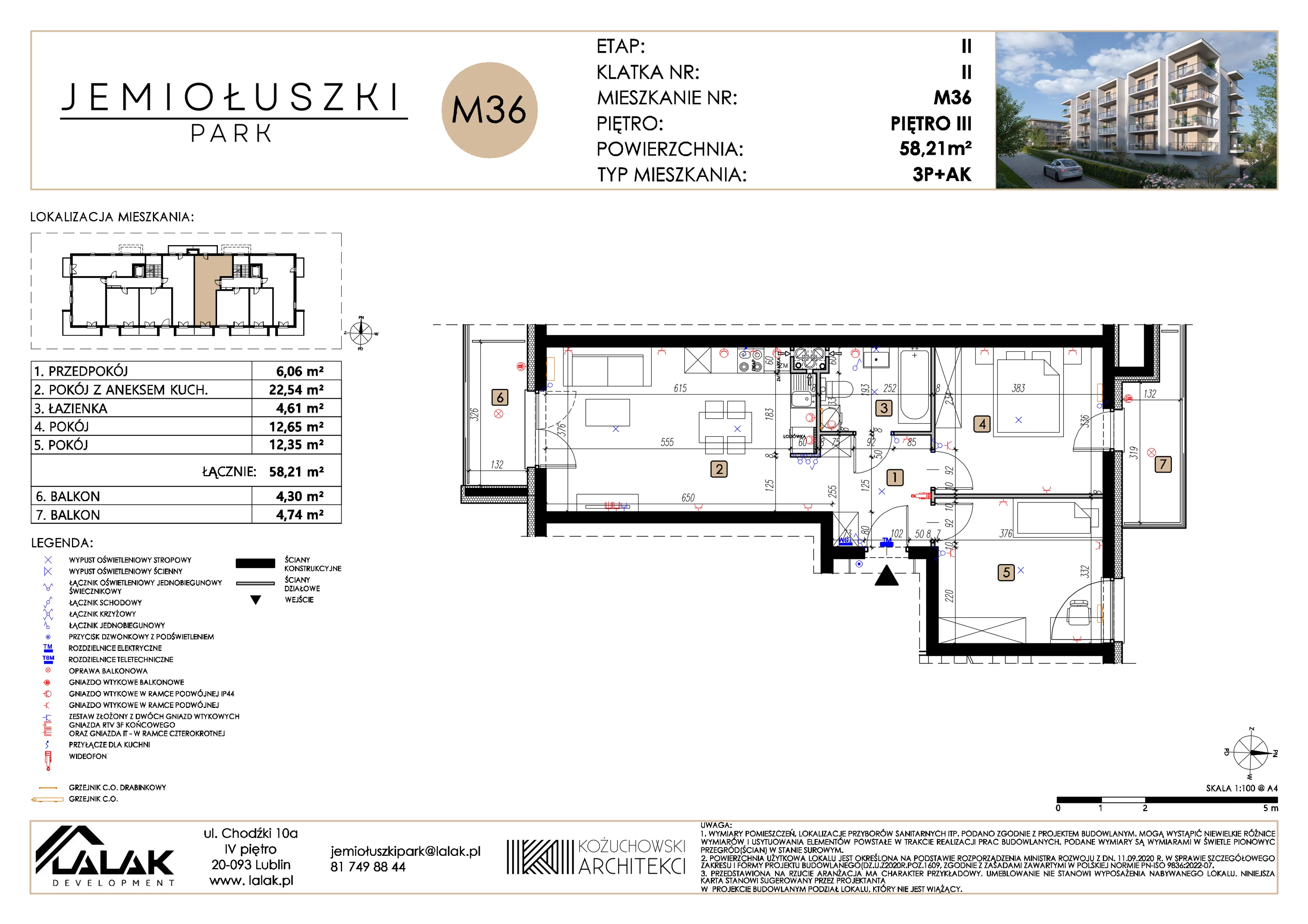 3 pokoje, mieszkanie 58,21 m², piętro 3, oferta nr A2_M36 , Jemiołuszki Park II, Lublin, Węglin Południowy, ul. Jemiołuszki