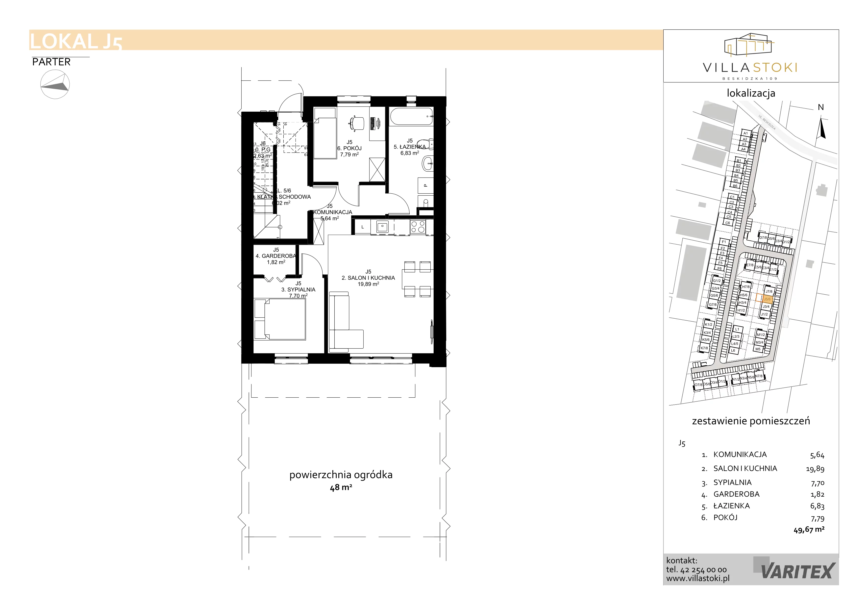3 pokoje, mieszkanie 49,67 m², parter, oferta nr J5, Villa Stoki, Łódź, Widzew, ul. Beskidzka 109