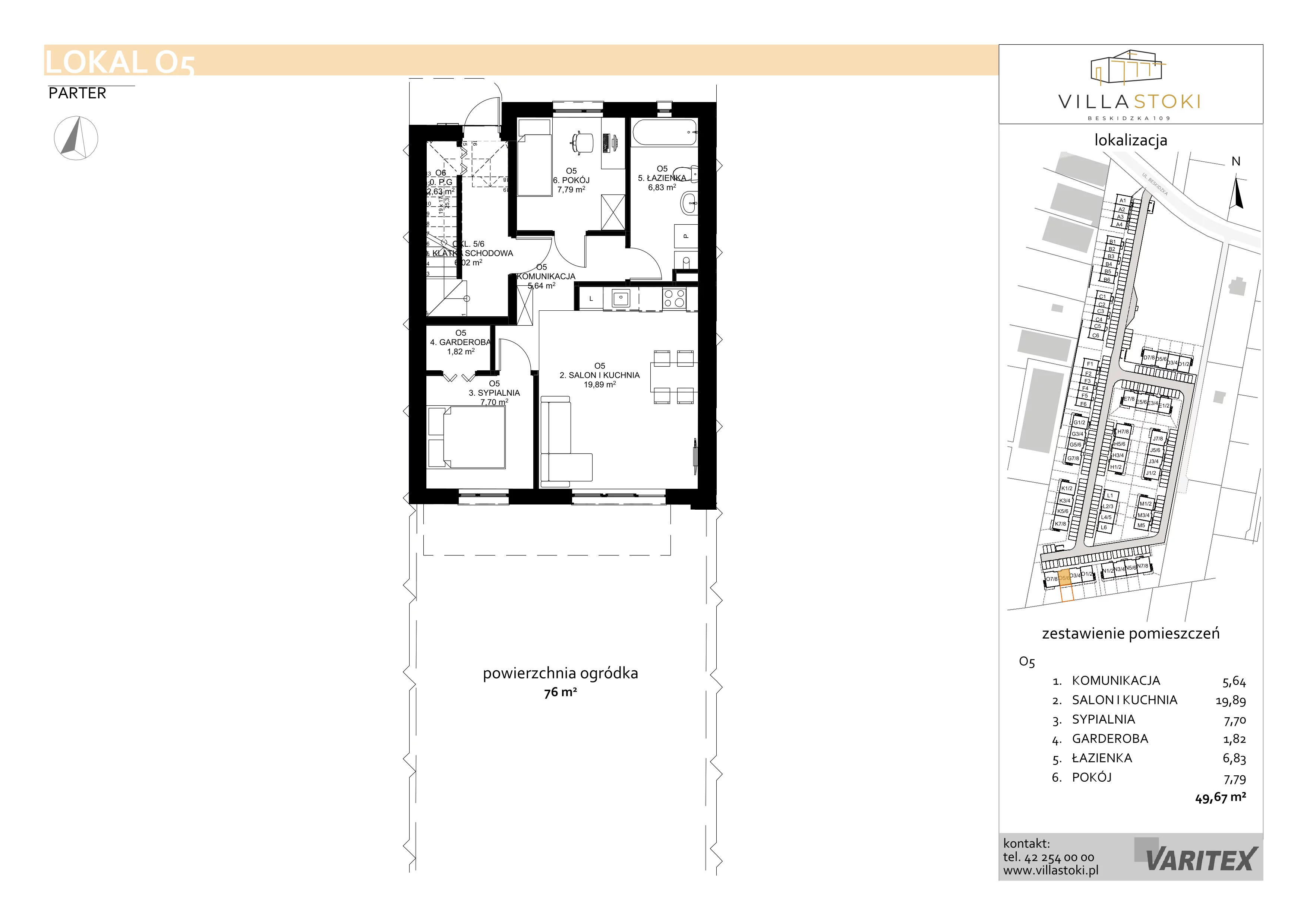 3 pokoje, mieszkanie 49,67 m², parter, oferta nr O5, Villa Stoki, Łódź, Widzew, ul. Beskidzka 109