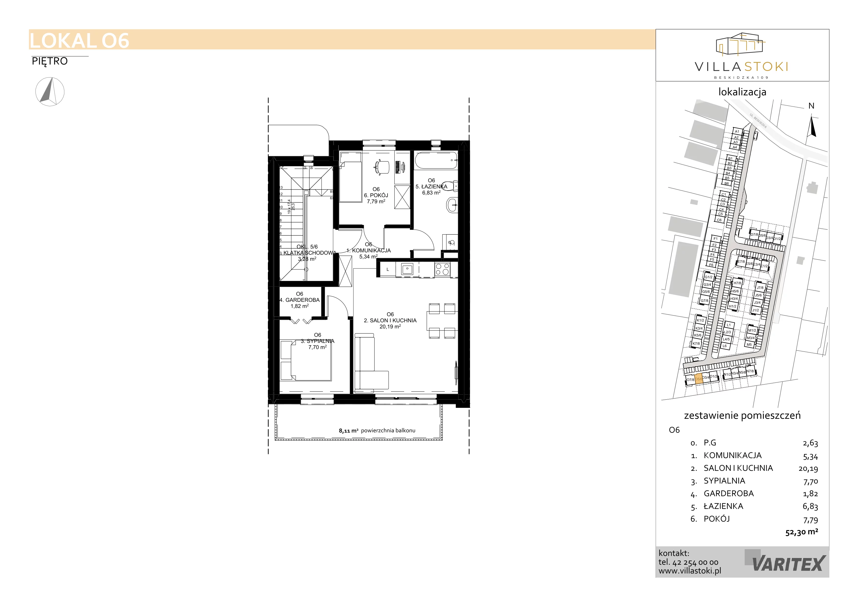 3 pokoje, mieszkanie 52,30 m², piętro 1, oferta nr O6, Villa Stoki, Łódź, Widzew, ul. Beskidzka 109