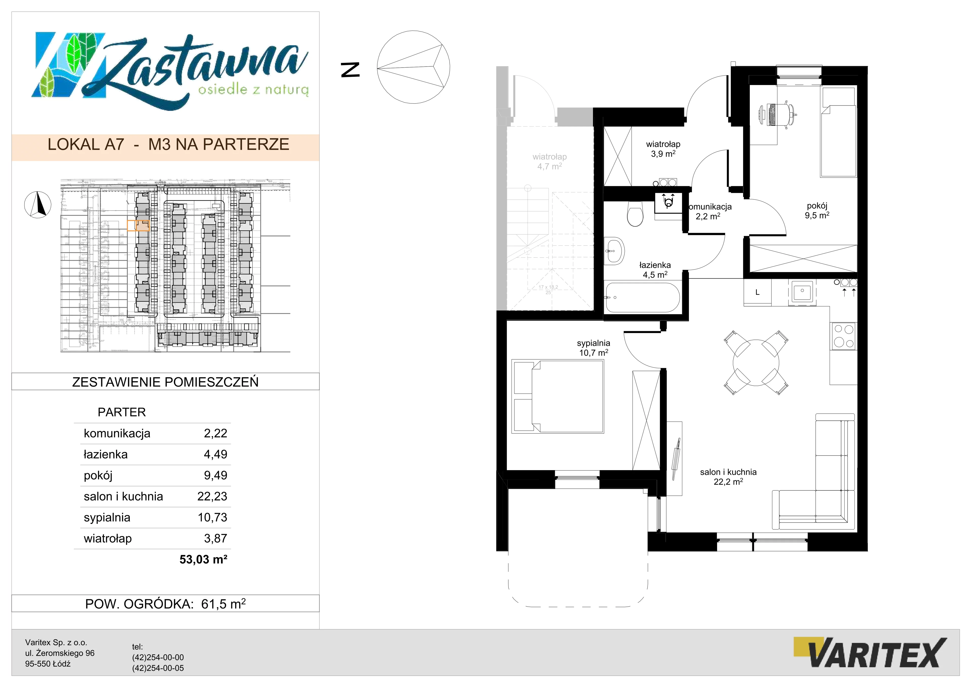 3 pokoje, mieszkanie 53,03 m², parter, oferta nr A.7, Zastawna, Łódź, Górna, ul. Zastawna