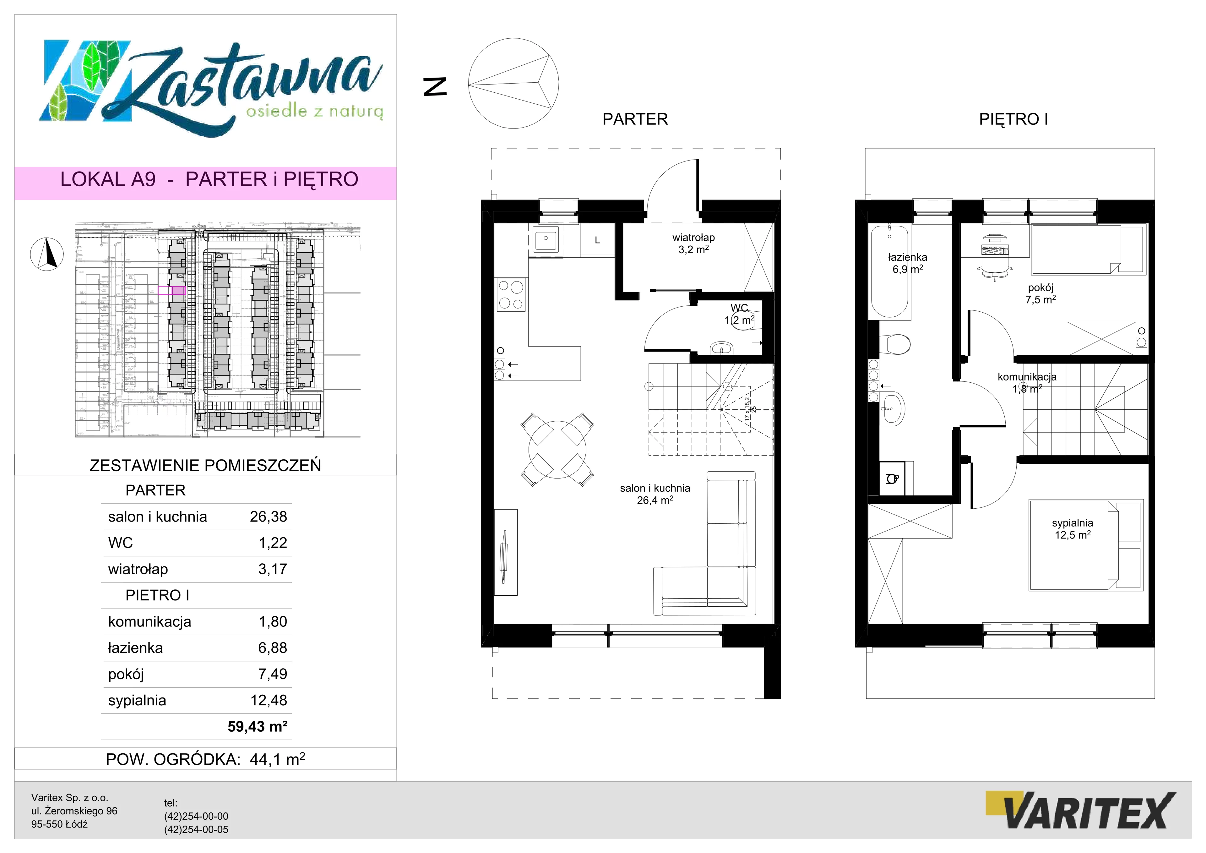 3 pokoje, mieszkanie 59,43 m², parter, oferta nr A.9, Zastawna, Łódź, Górna, ul. Zastawna