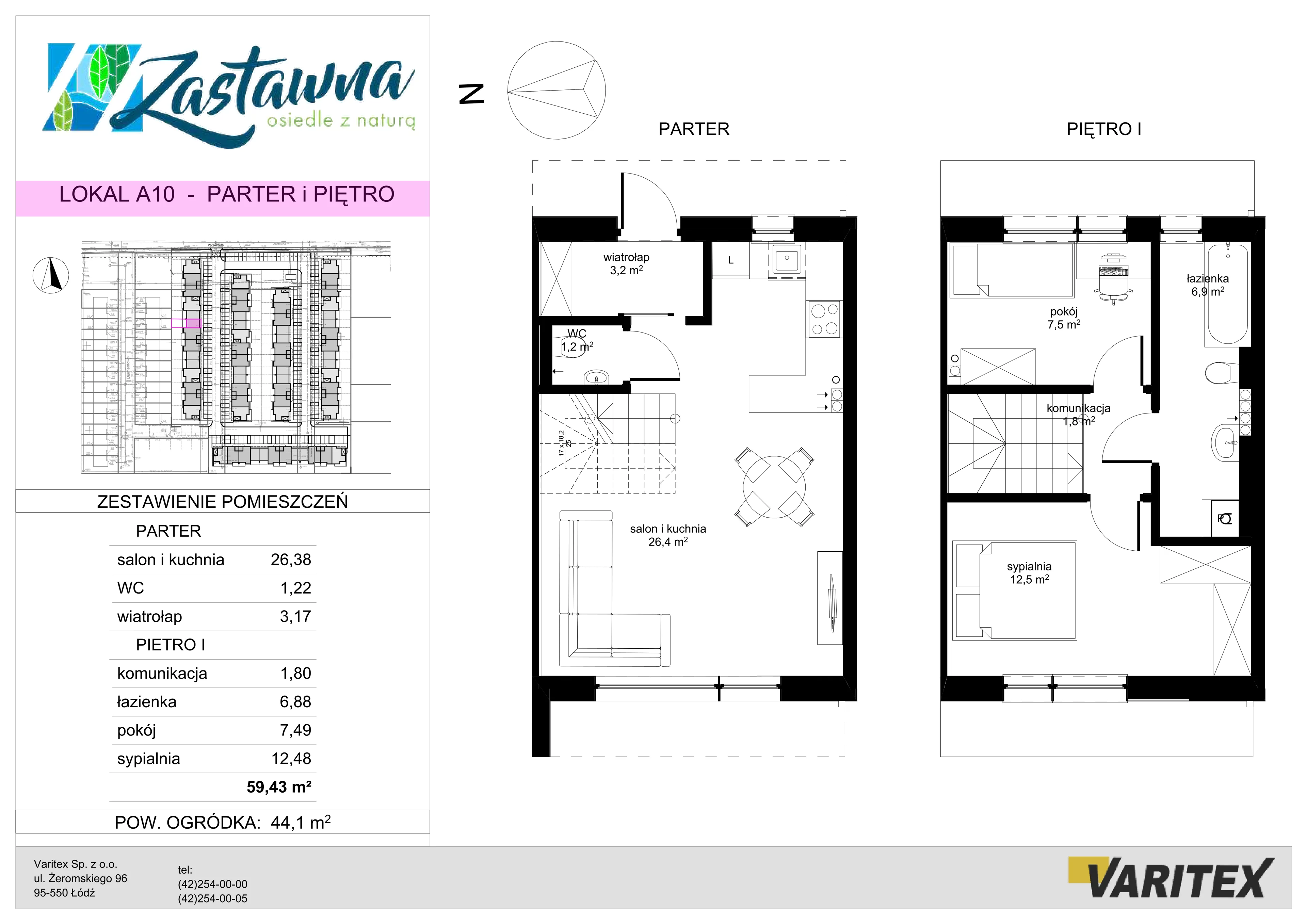 3 pokoje, mieszkanie 59,43 m², parter, oferta nr A.10, Zastawna, Łódź, Górna, ul. Zastawna