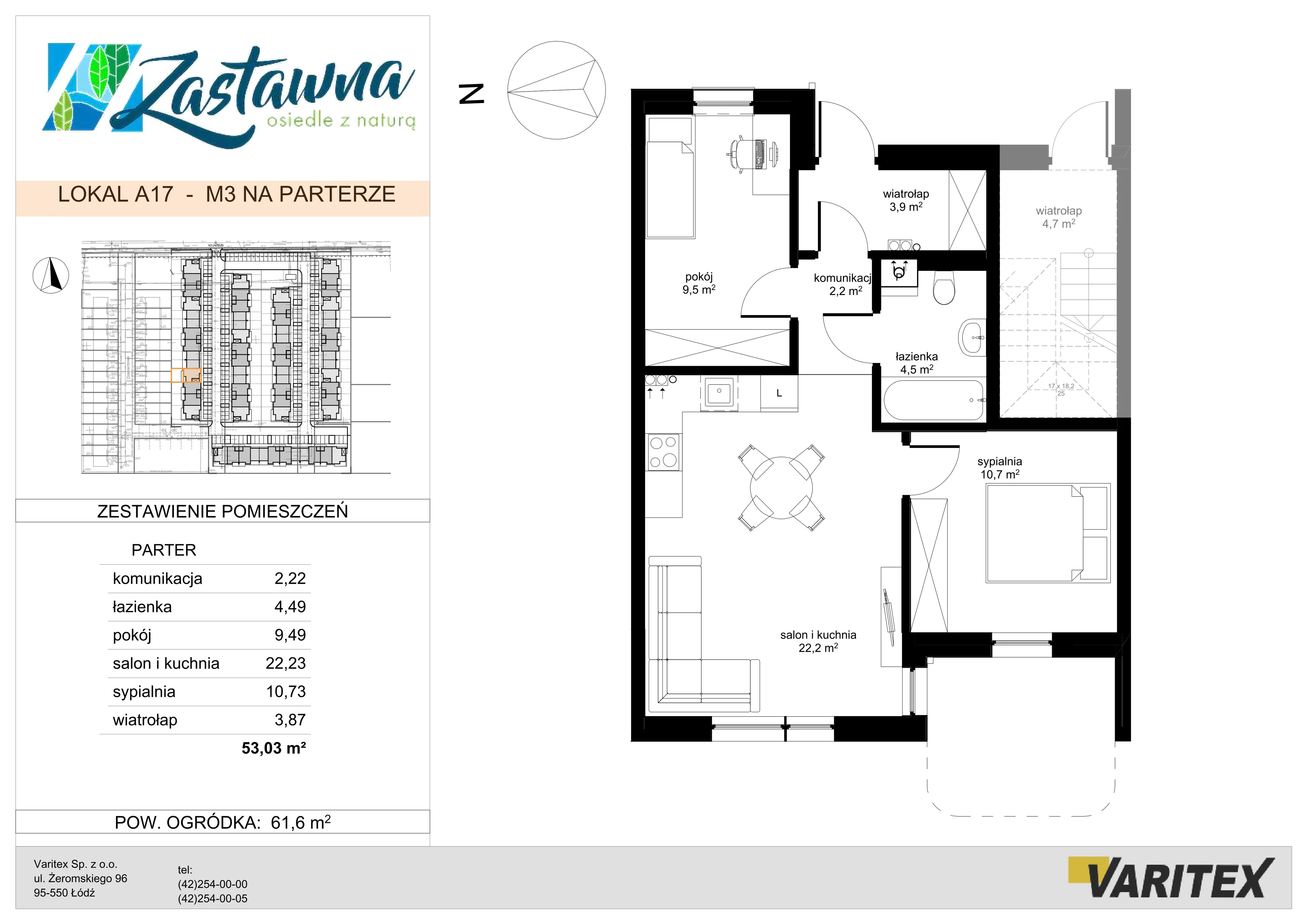 3 pokoje, mieszkanie 53,03 m², parter, oferta nr A.17, Zastawna, Łódź, Górna, ul. Zastawna