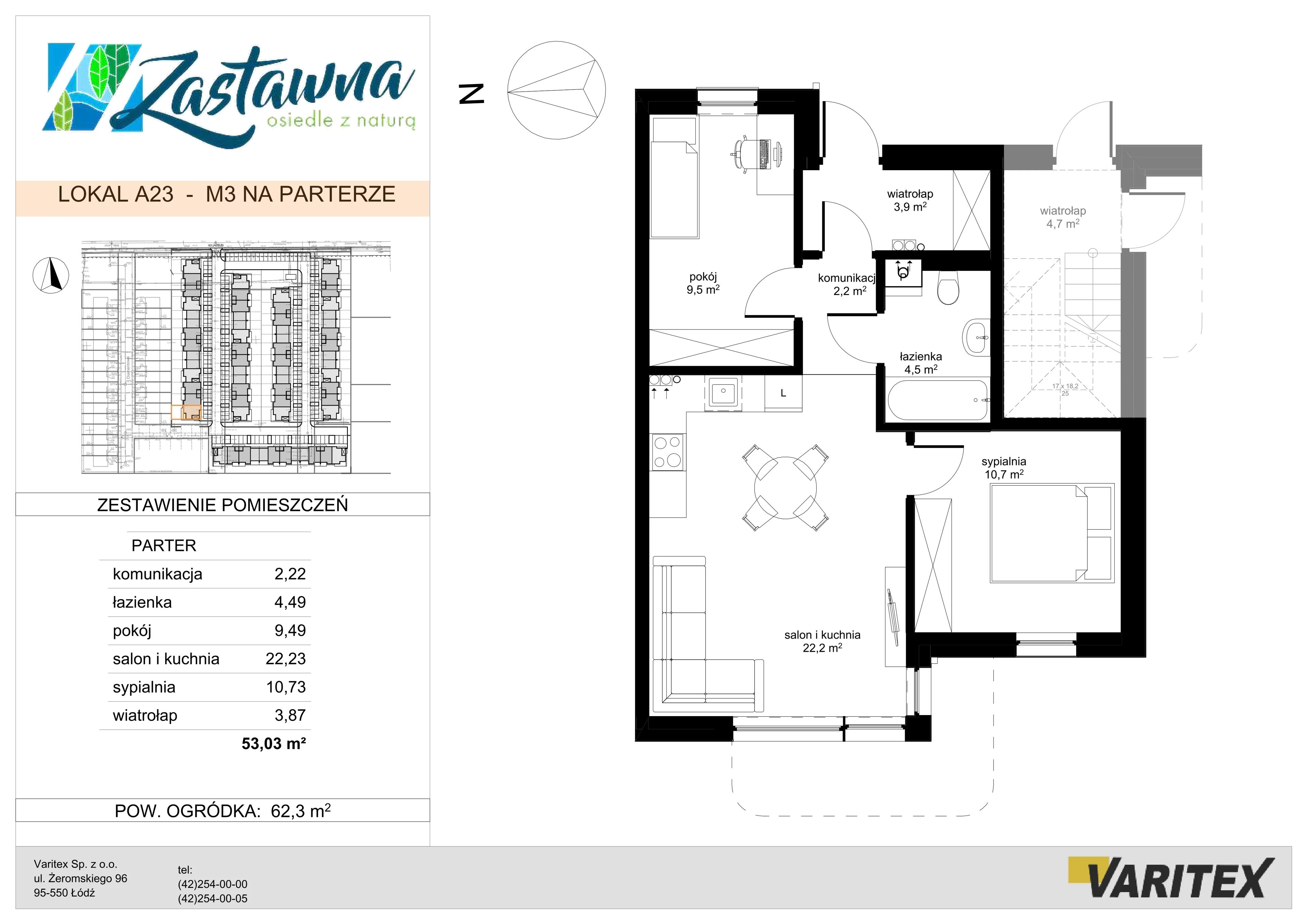 3 pokoje, mieszkanie 53,03 m², parter, oferta nr A.23, Zastawna, Łódź, Górna, ul. Zastawna