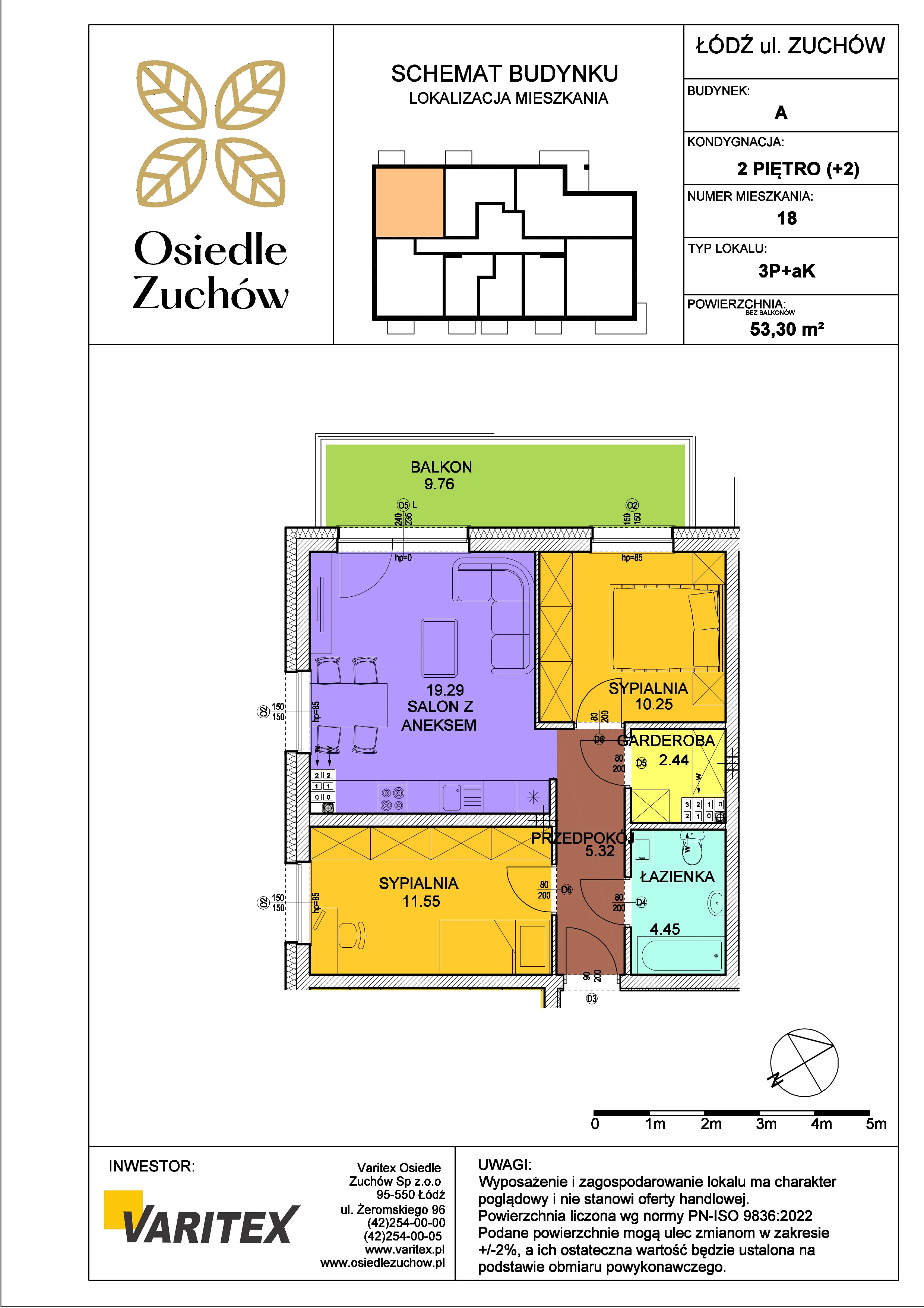 3 pokoje, mieszkanie 53,30 m², piętro 2, oferta nr A18, Osiedle Zuchów, Łódź, Górna, Rokicie, ul. Zuchów 4