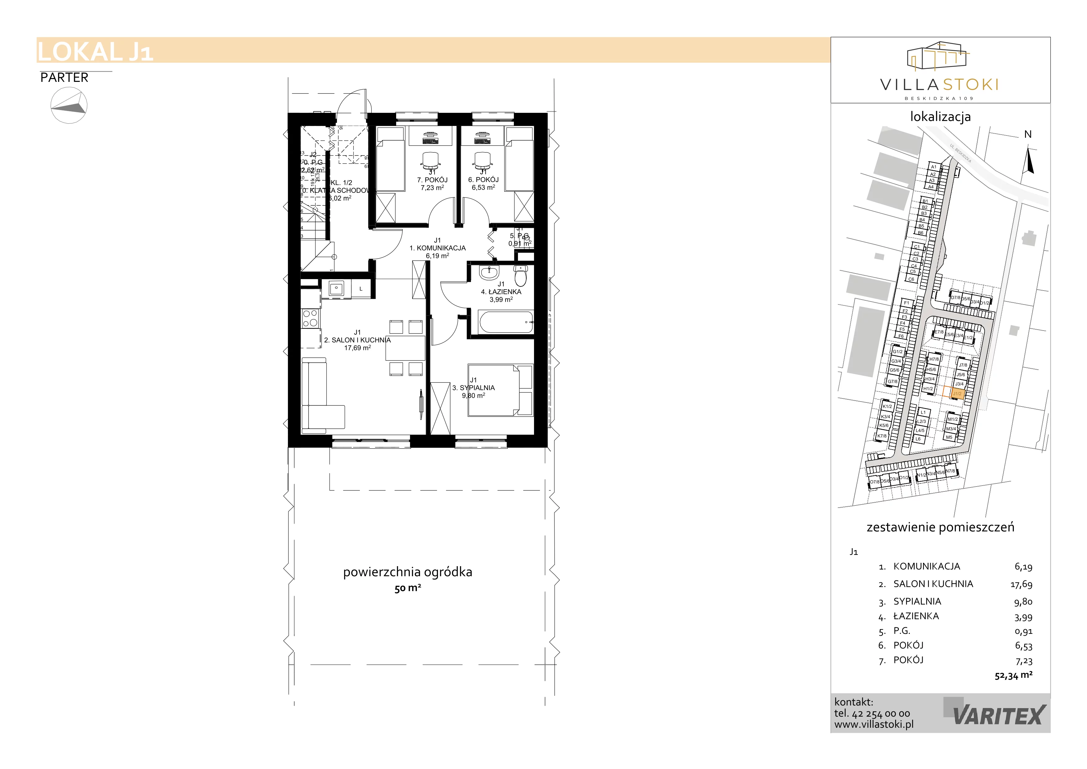4 pokoje, mieszkanie 52,34 m², parter, oferta nr J1, Villa Stoki, Łódź, Widzew, ul. Beskidzka 109
