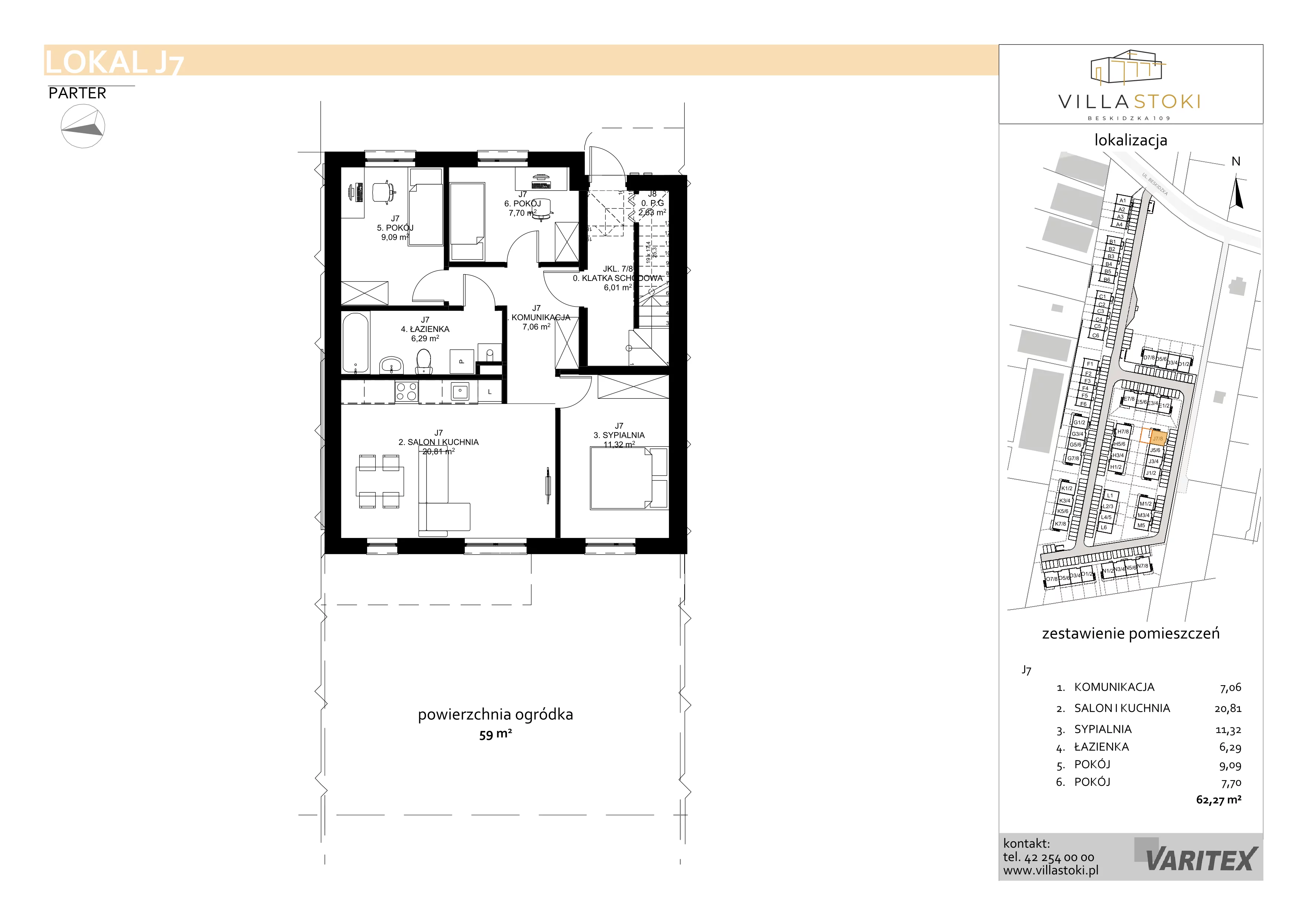 4 pokoje, mieszkanie 62,27 m², parter, oferta nr J7, Villa Stoki, Łódź, Widzew, ul. Beskidzka 109