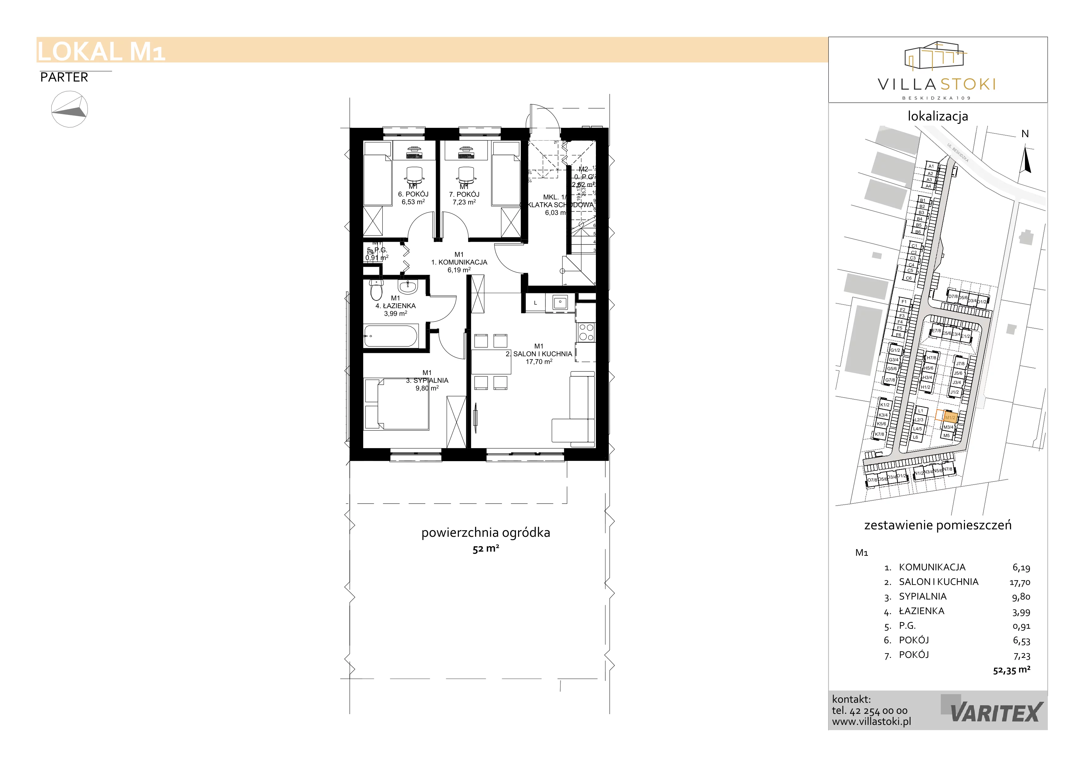 4 pokoje, mieszkanie 52,35 m², parter, oferta nr M1, Villa Stoki, Łódź, Widzew, ul. Beskidzka 109