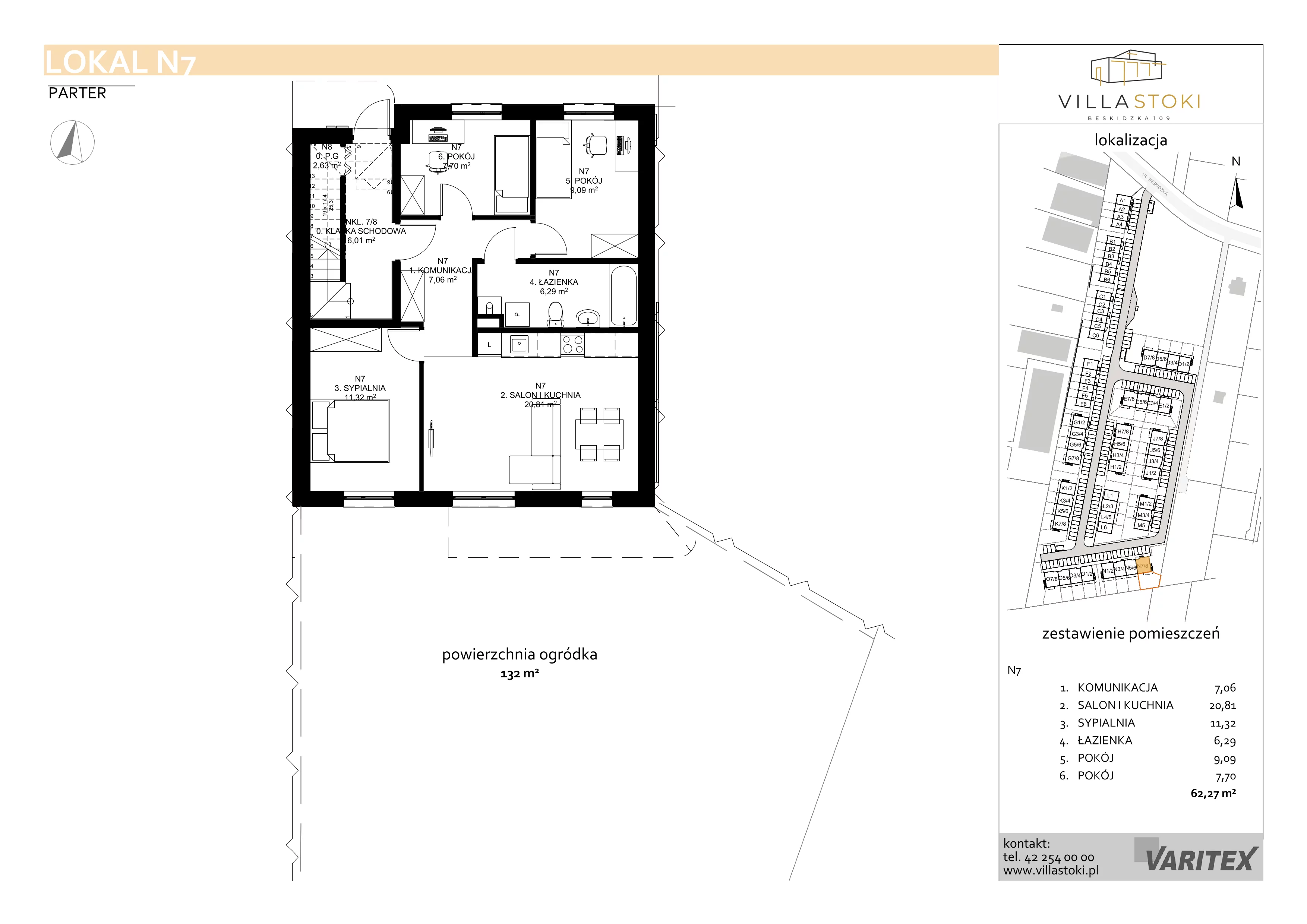 4 pokoje, mieszkanie 62,27 m², parter, oferta nr N7, Villa Stoki, Łódź, Widzew, ul. Beskidzka 109