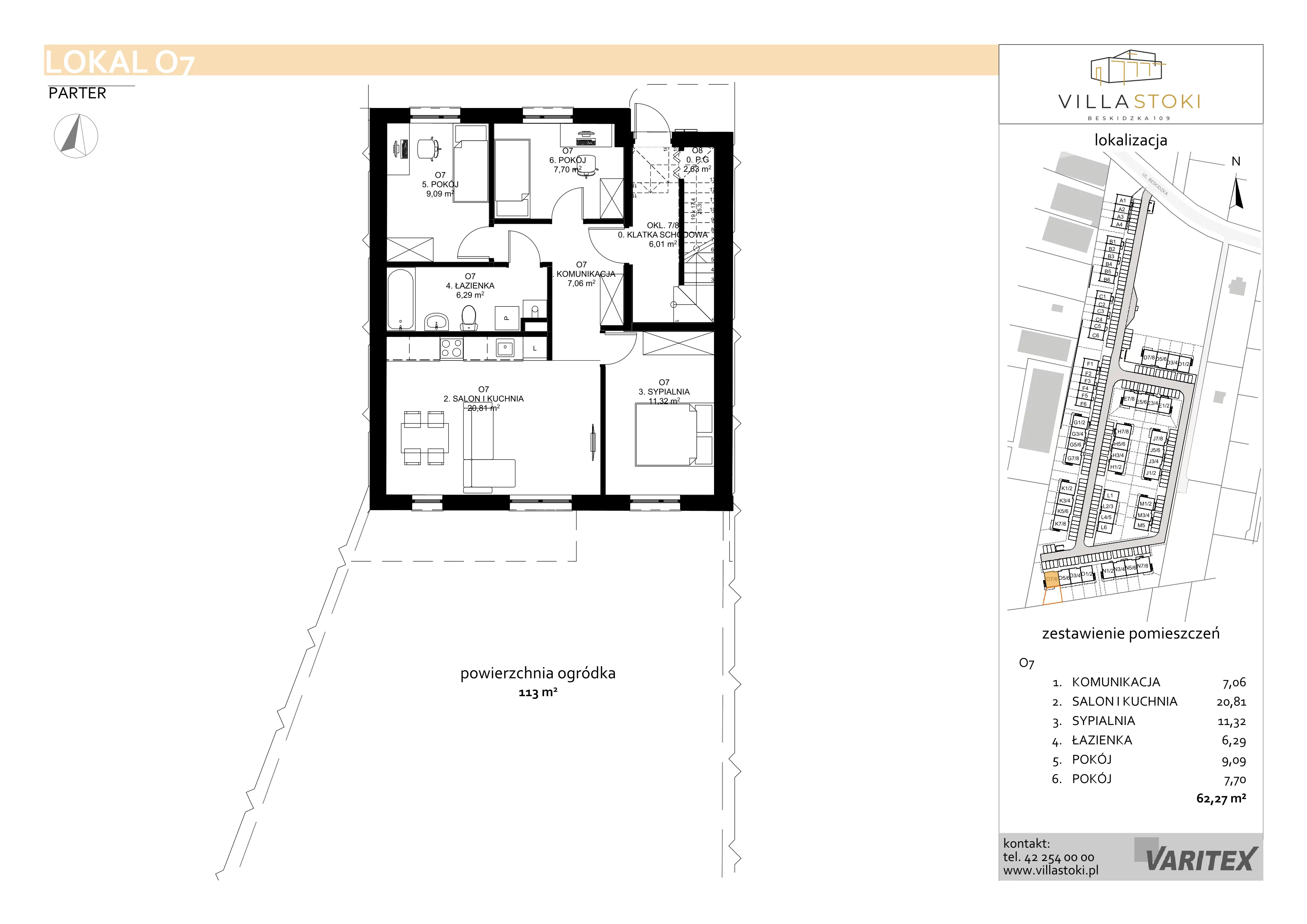 4 pokoje, mieszkanie 62,27 m², parter, oferta nr O7, Villa Stoki, Łódź, Widzew, ul. Beskidzka 109