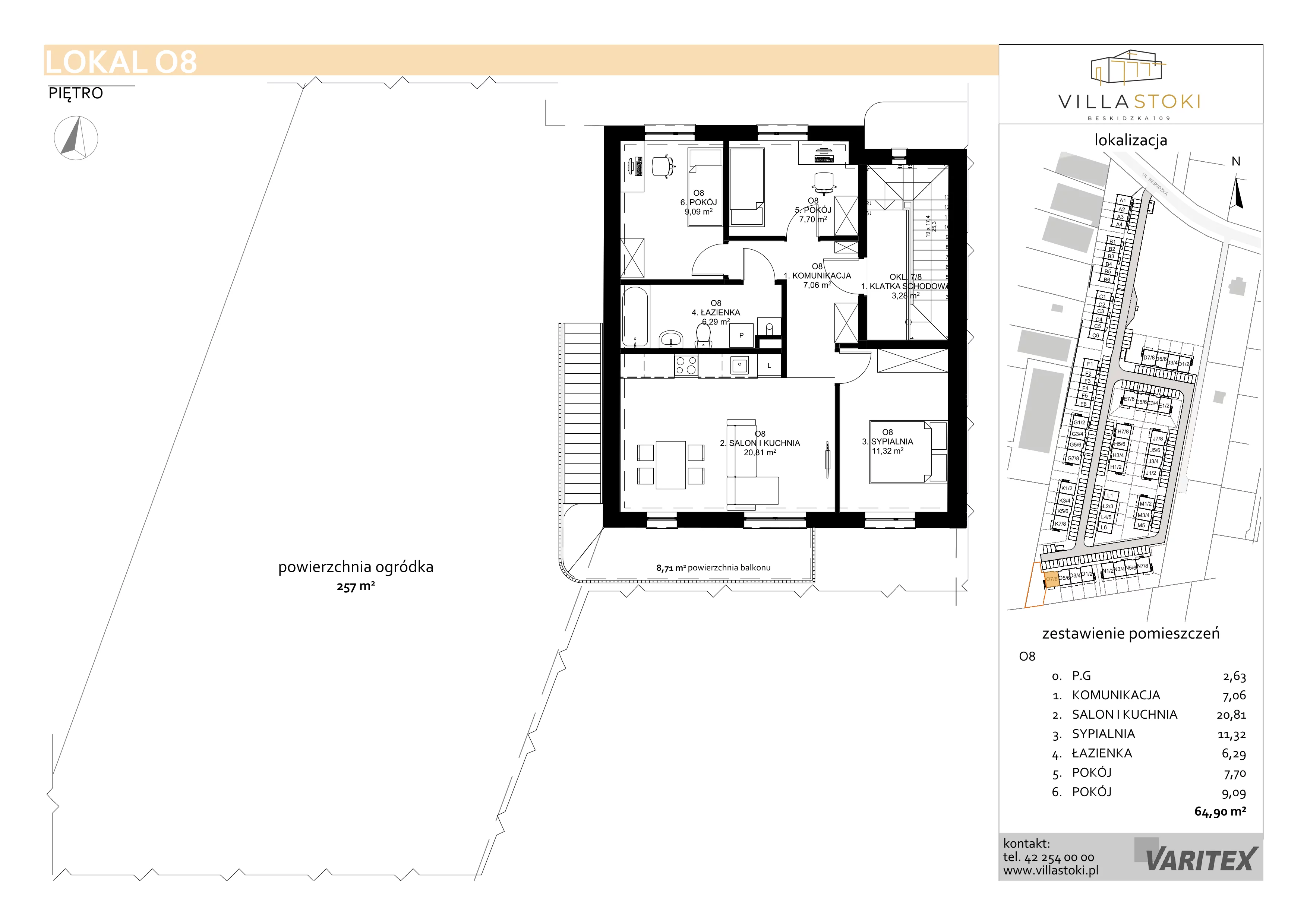 4 pokoje, mieszkanie 64,90 m², piętro 1, oferta nr O8, Villa Stoki, Łódź, Widzew, ul. Beskidzka 109