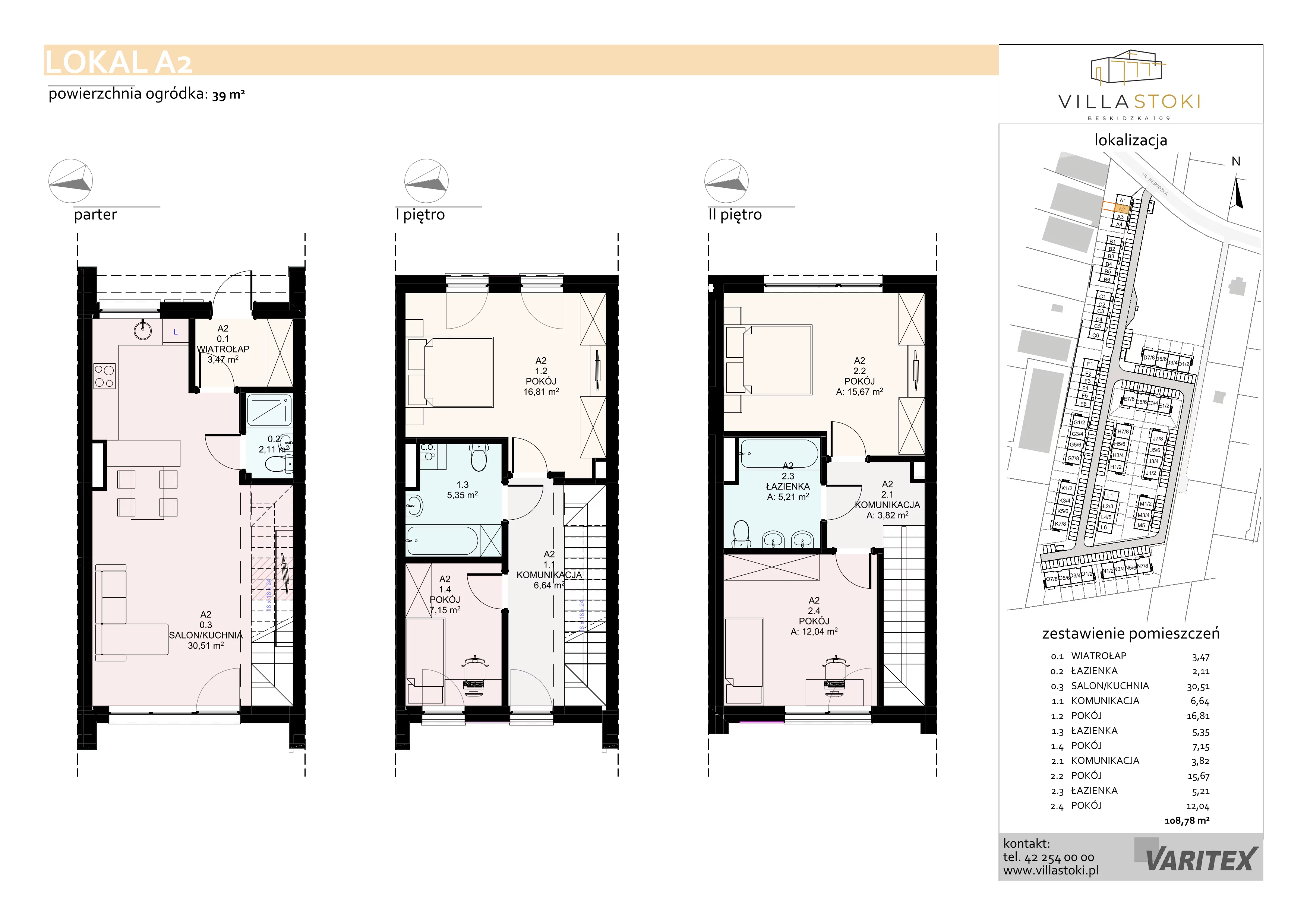 5 pokoi, mieszkanie 108,78 m², piętro 3, oferta nr A2, Villa Stoki, Łódź, Widzew, ul. Beskidzka 109