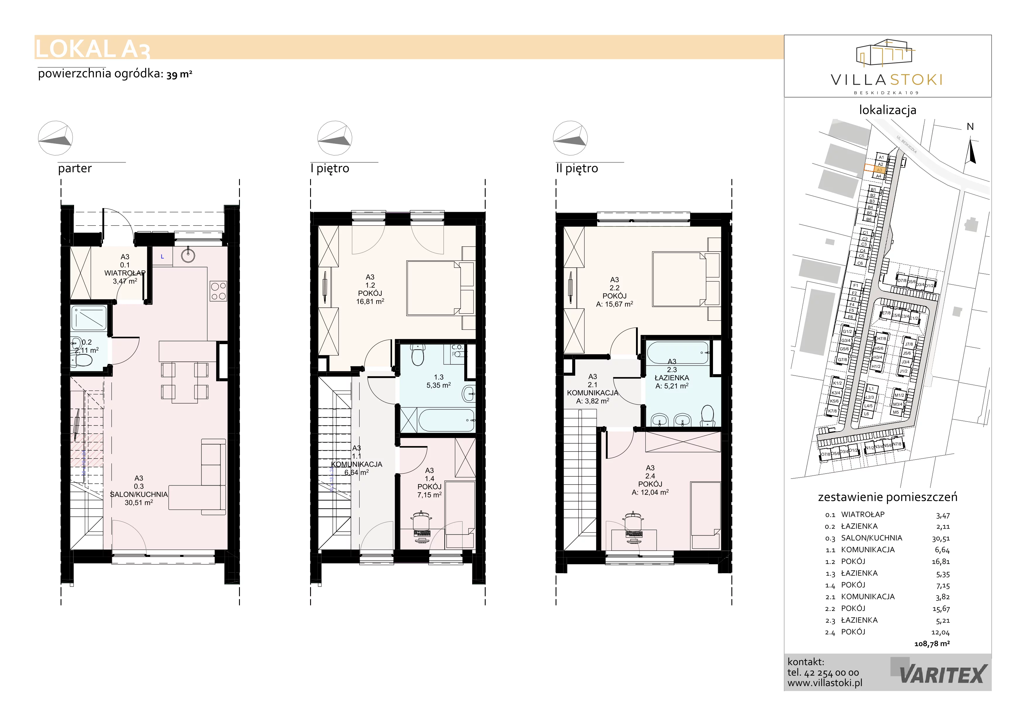 5 pokoi, mieszkanie 108,78 m², piętro 3, oferta nr A3, Villa Stoki, Łódź, Widzew, ul. Beskidzka 109