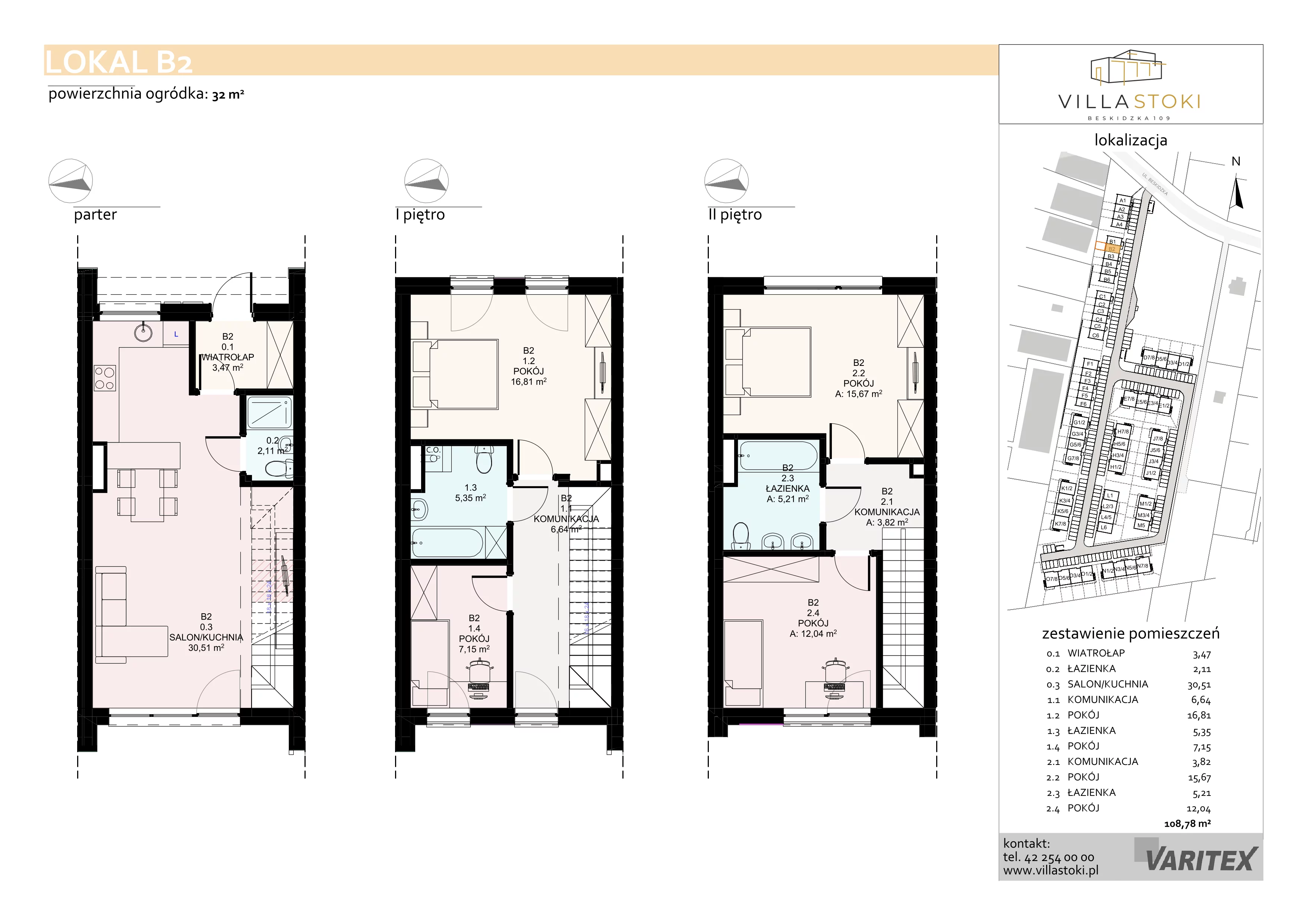 5 pokoi, mieszkanie 108,78 m², piętro 3, oferta nr B2, Villa Stoki, Łódź, Widzew, ul. Beskidzka 109