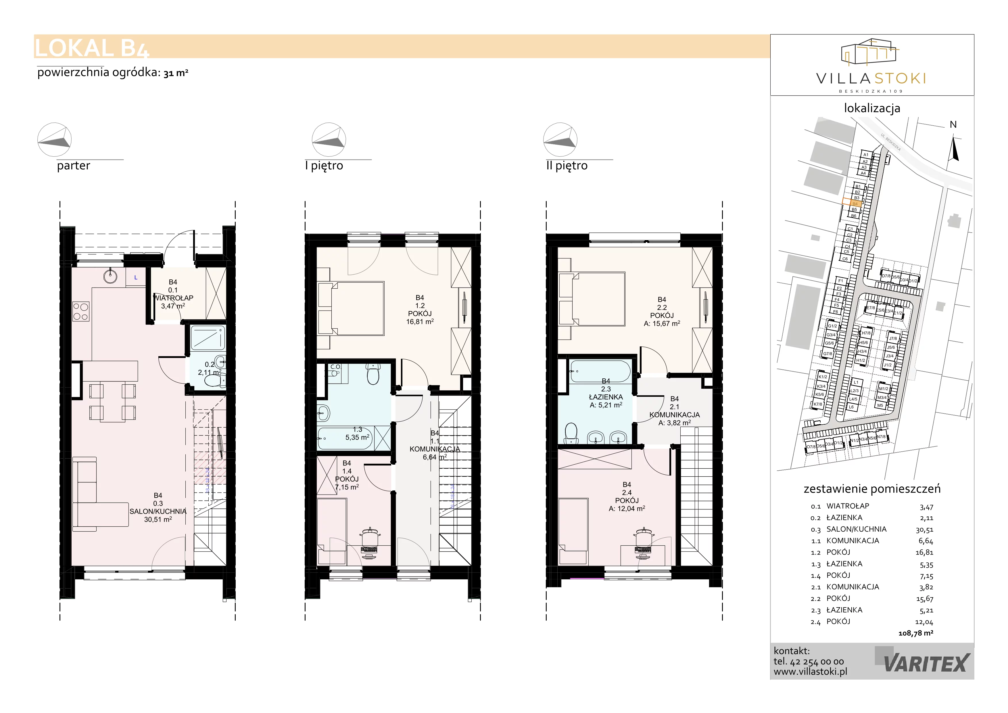 5 pokoi, mieszkanie 108,78 m², piętro 3, oferta nr B4, Villa Stoki, Łódź, Widzew, ul. Beskidzka 109