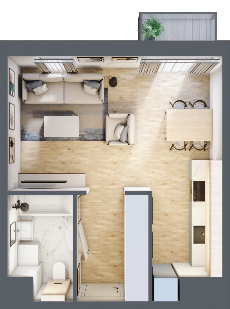 1 pokój, mieszkanie 32,19 m², piętro 5, oferta nr B5.3, Stacja Augustów, Łódź, Widzew, ul. Augustów 1